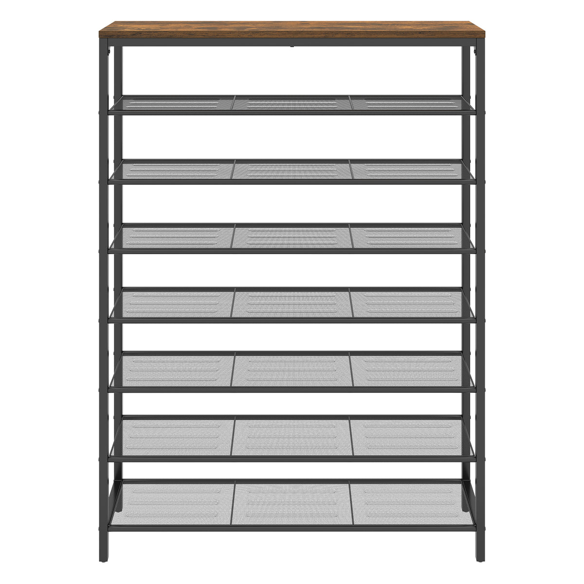 LEDREM 8 Tier Industrial Shoe Rack for Entryway, Steel Storage Organizer, 39.4 x 11.8 x 59.8 Inches, Rustic Brown and Black