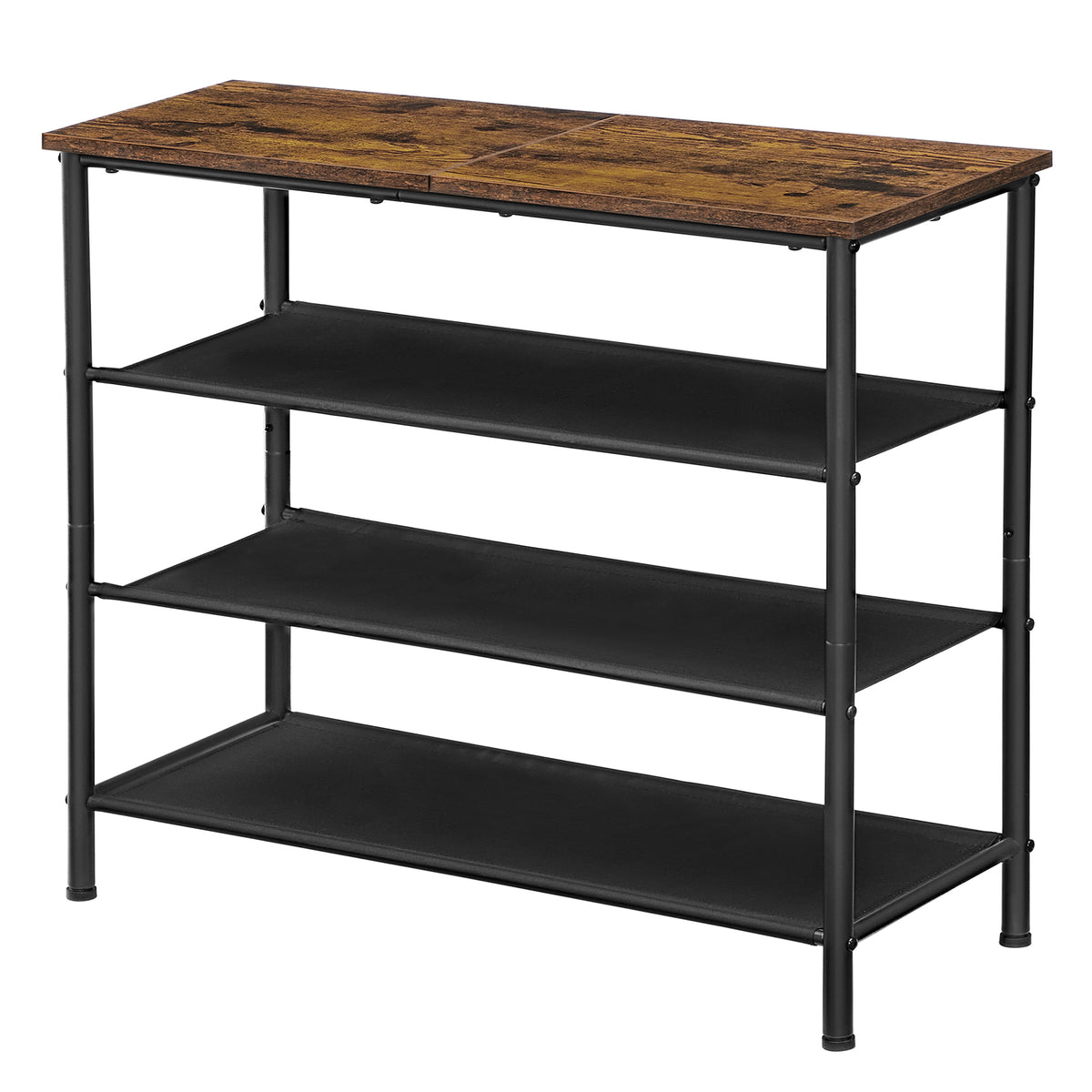 LEDREM Shoe Rack, 4-Tier Narrow Entryway Organizer with Wooden Top, 29.5 x 11.8 x 28 Inches, Rustic Brown and Black