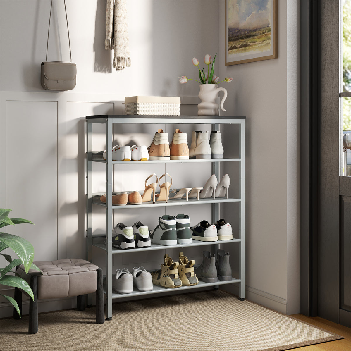 LEDREM 5-Tier Shoe Storage Shelf, Adjustable Freestanding Organizer Rack, for Entryway, Traditional basic, Gray