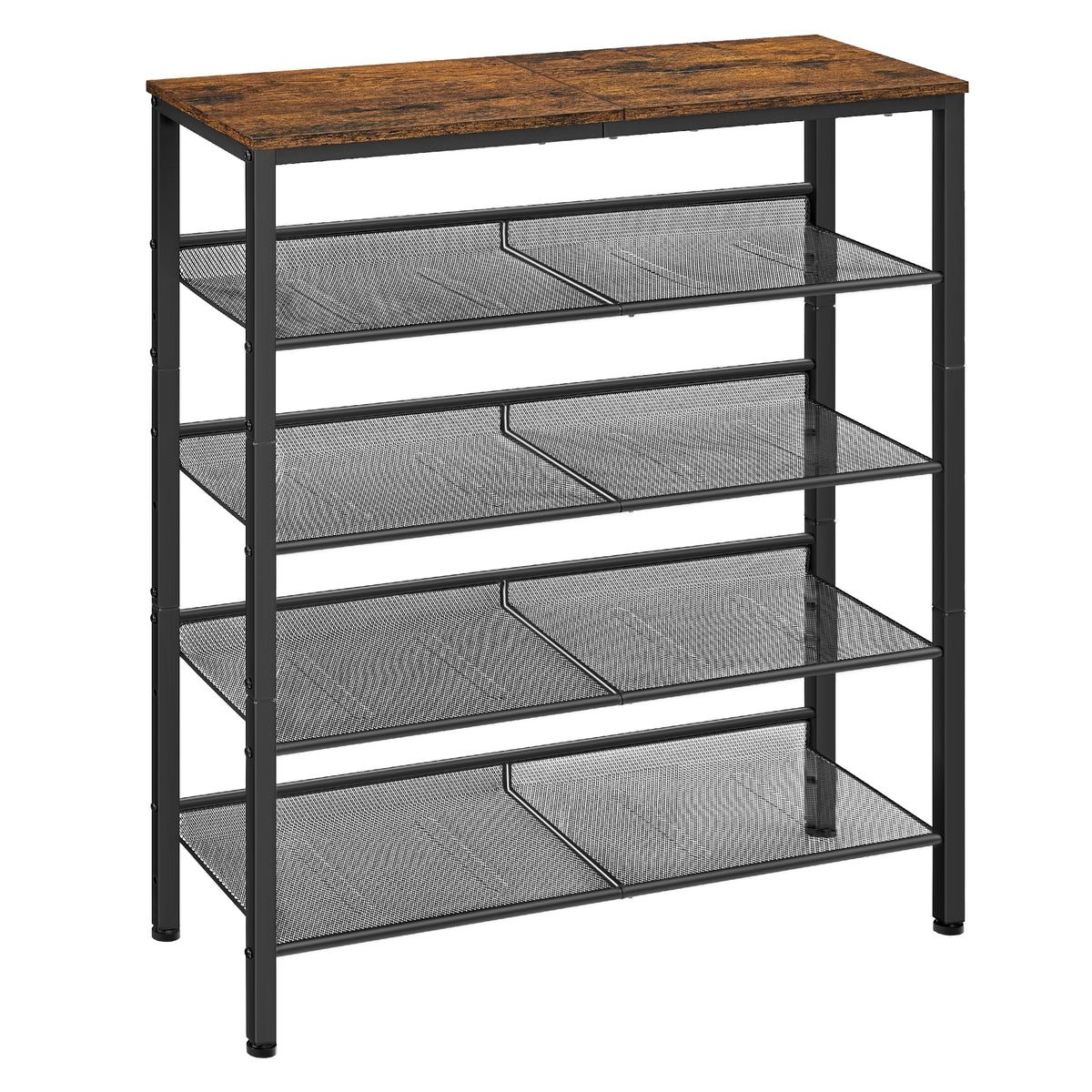LEDREM 5-Tier Shoe Storage Shelf, Adjustable Freestanding Organizer Rack, for Entryway, Traditional basic, Tan and Black