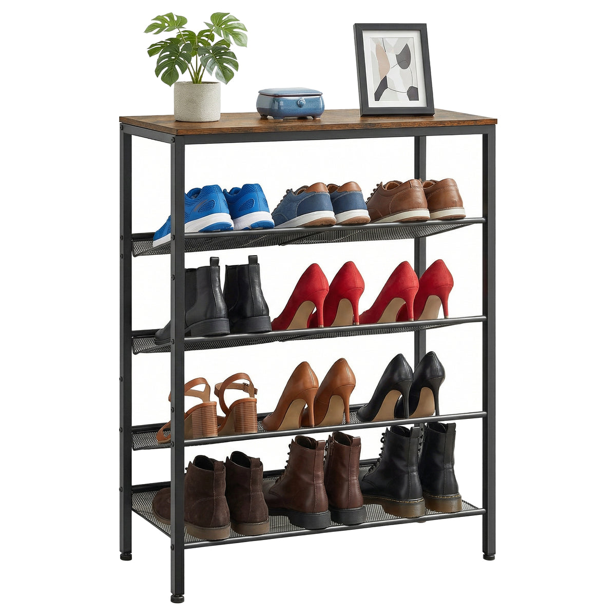 LEDREM 5-Tier Shoe Storage Shelf, Adjustable Freestanding Organizer Rack, for Entryway, Traditional basic, Tan and Black