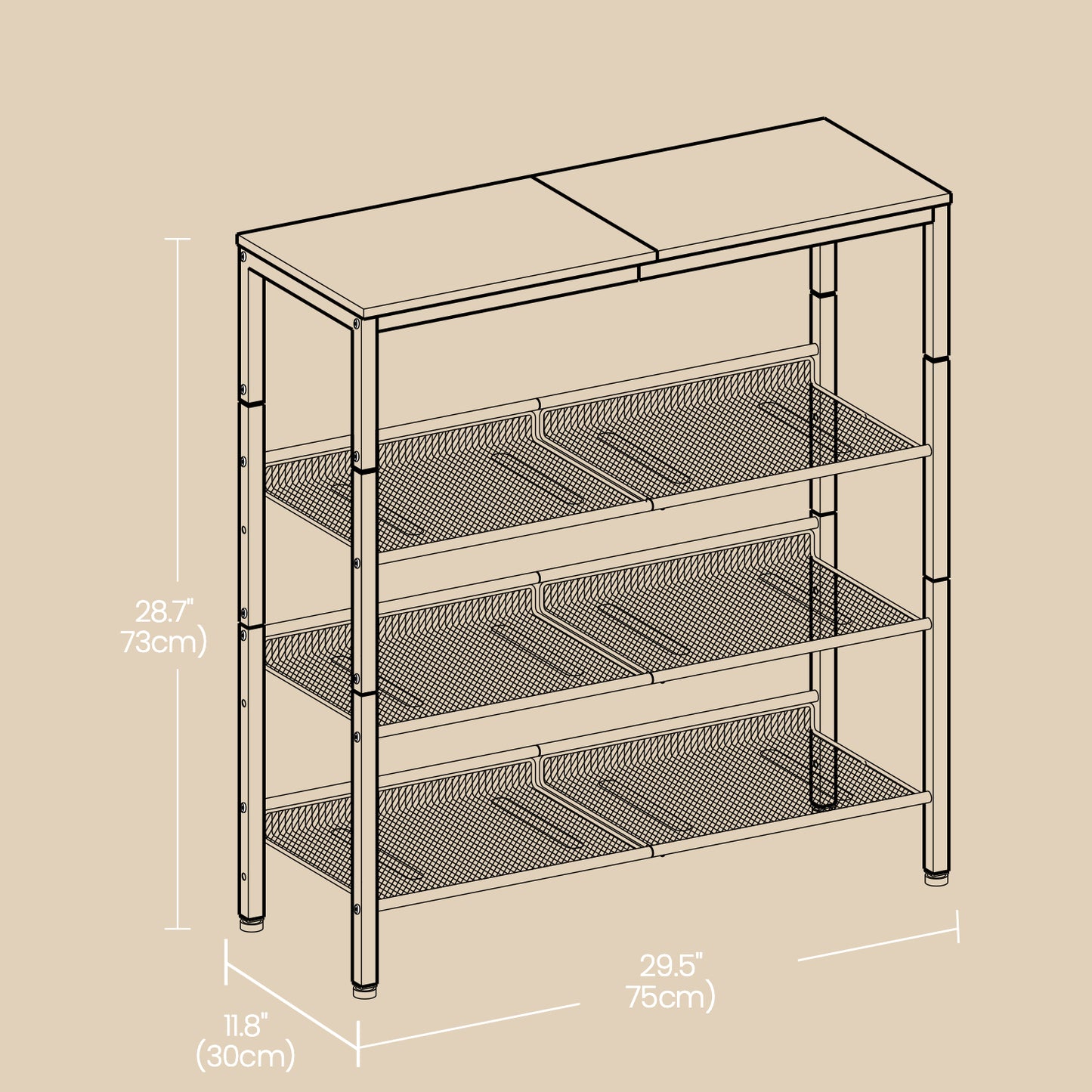 4-Tier Shoe Rack Organizer for Entryway, Adjustable Mesh Shelves, Freestanding, Heavy-Duty Steel & Particleboard, Holds 12-15 Pairs, Rustic Brown，Black