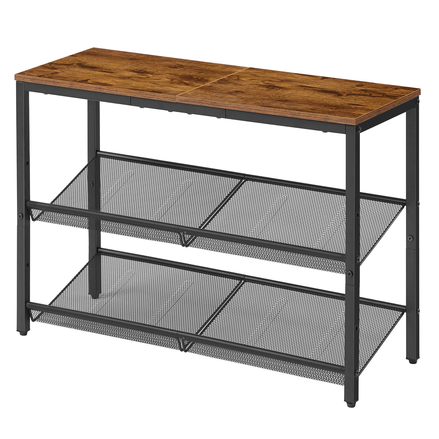 3-Tier Shoe Rack for Entryway, Freestanding Adjustable Organizer with Storage Shelves, Industrial Style, Rustic Brown and Ink Black