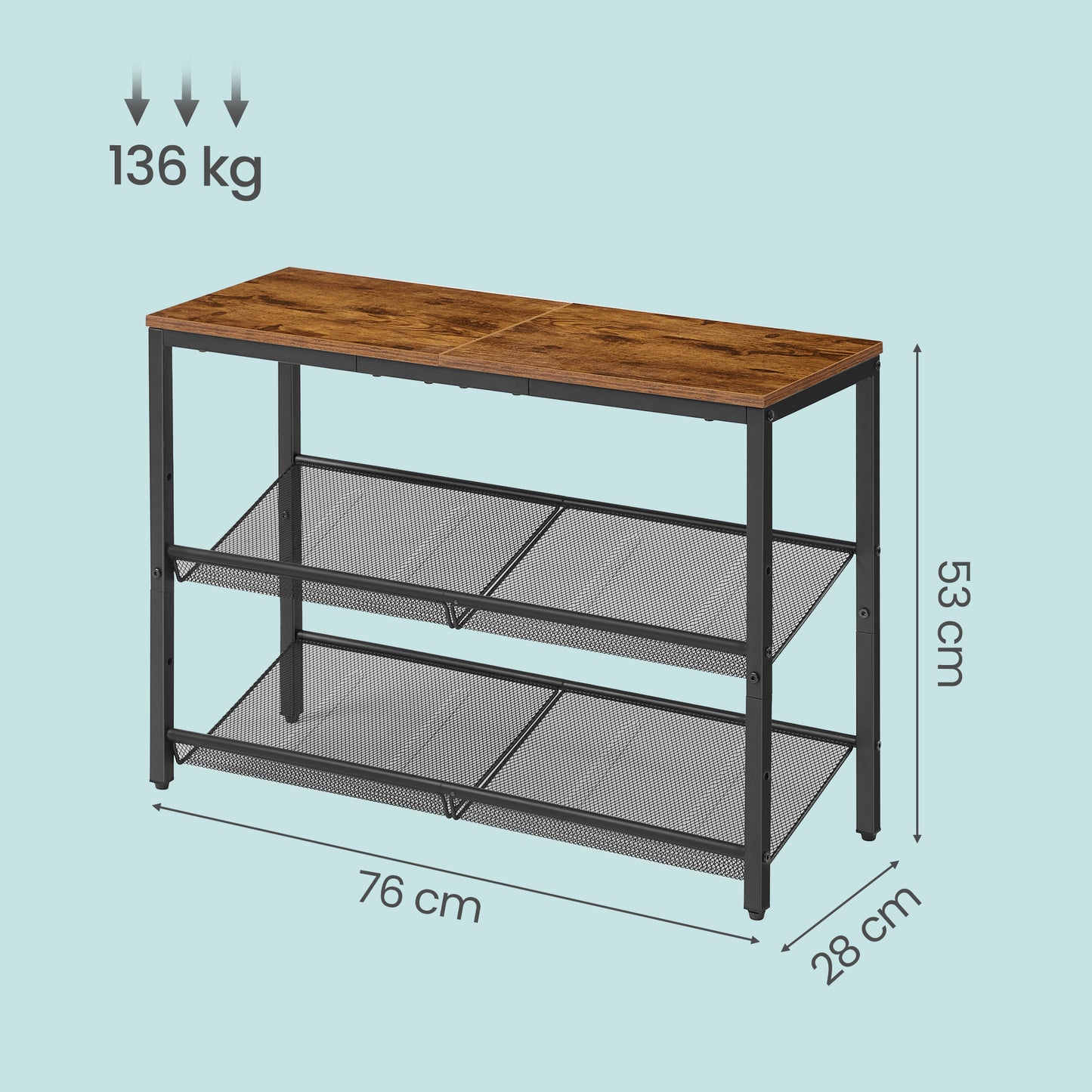 3-Tier Shoe Rack for Entryway, Freestanding Adjustable Organizer with Storage Shelves, Industrial Style, Rustic Brown and Ink Black
