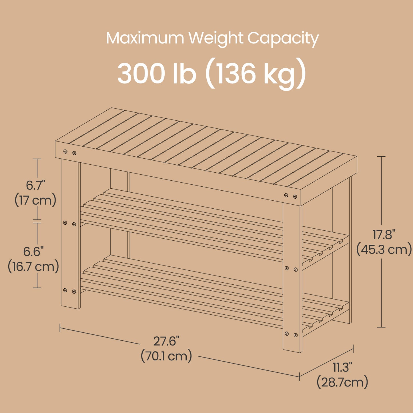 3-Tier Bamboo Shoe Rack Bench with Storage Shelf, 286lb Capacity Entryway Organizer for Hallway, Bedroom, Bathroom,Yellow Brown