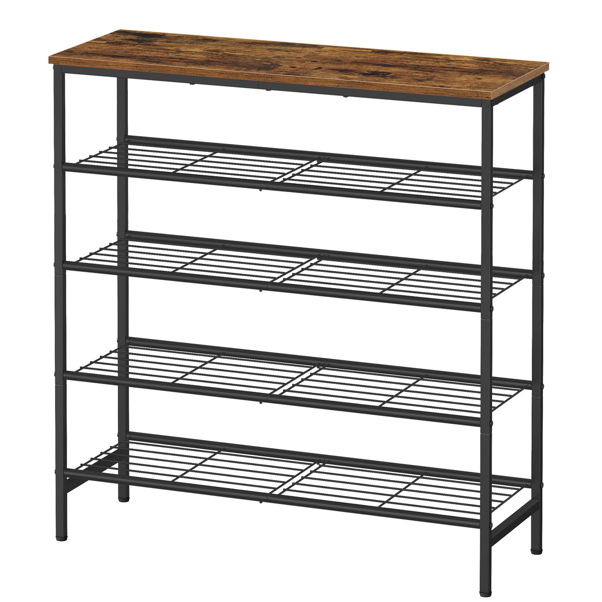 LEDREM 5-Tier Shoe Rack, Free-Standing Shoe Storage Rack, for Closet, Entryway, Living Room, Metal Organizer, Brown and Black