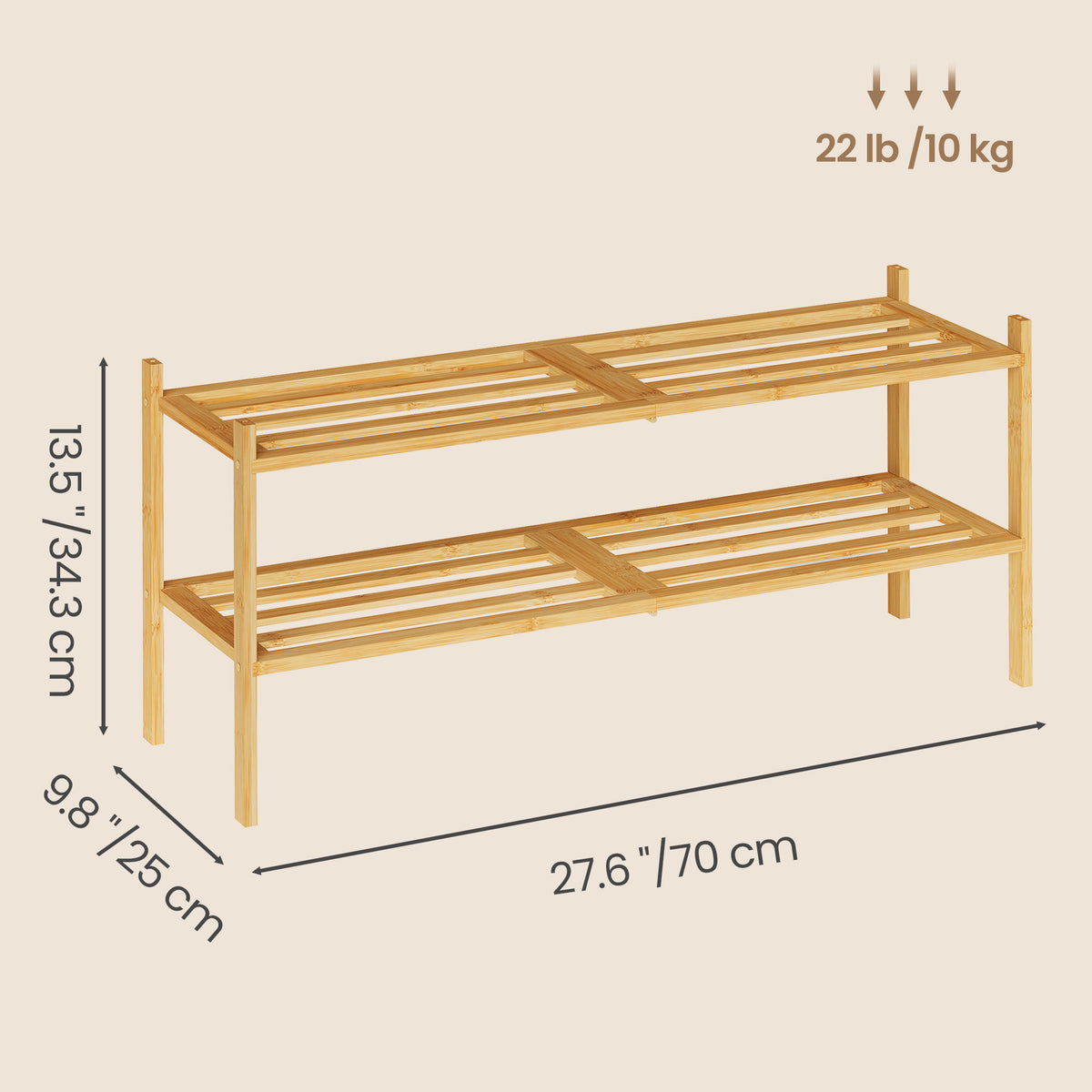 2-Tier Wooden Shoe Organizer, Stackable Shoe Rack, Modular Design, Space-Saving Shelf for Bedroom or Entryway, Natural