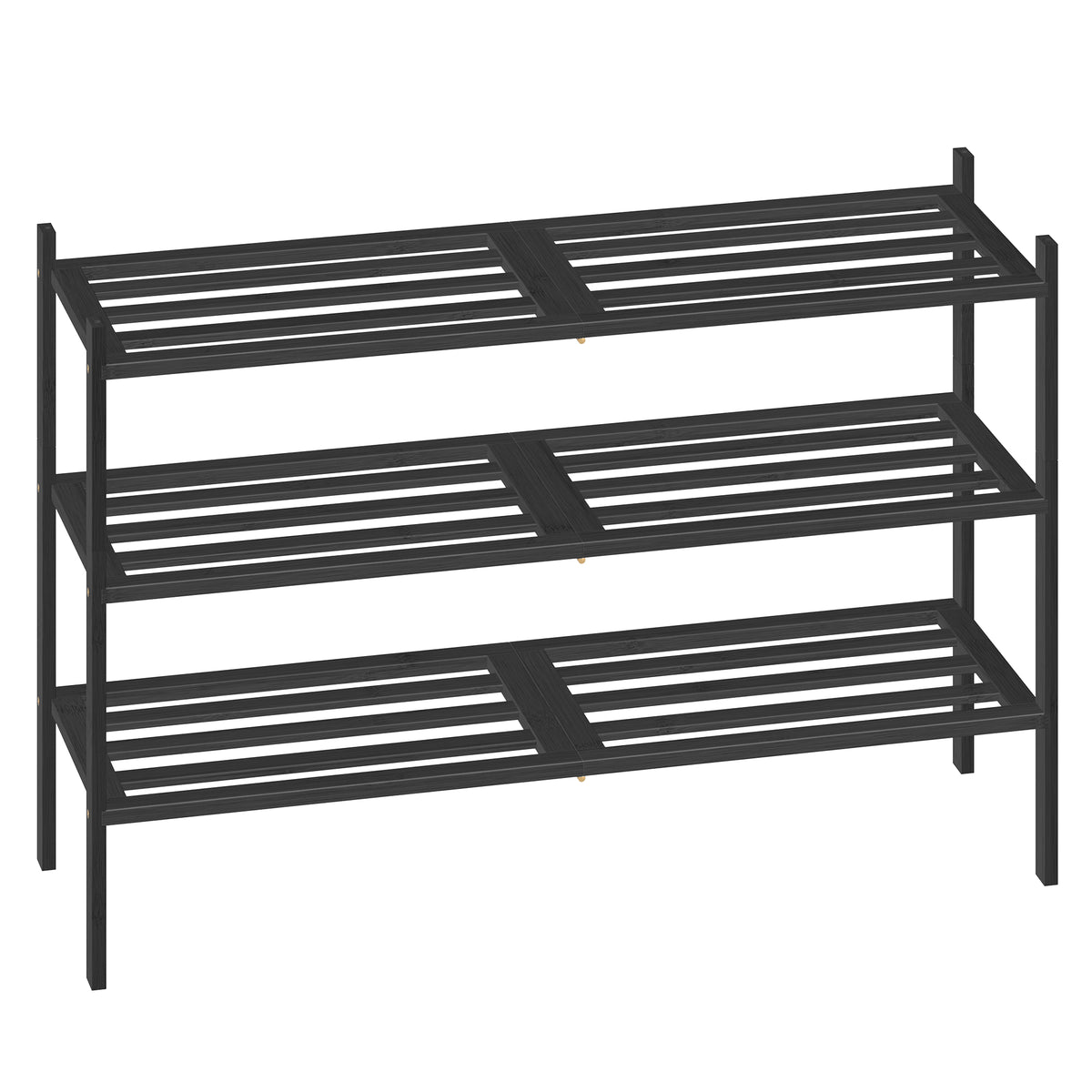 3-Tier Wooden Shoe Organizer, Stackable Shoe Rack, Modular Design, Space-Saving Shelf for Bedroom or Entryway, Black