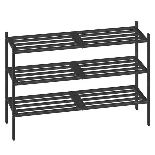3-Tier Wooden Shoe Organizer, Stackable Shoe Rack, Modular Design, Space-Saving Shelf for Bedroom or Entryway, Black