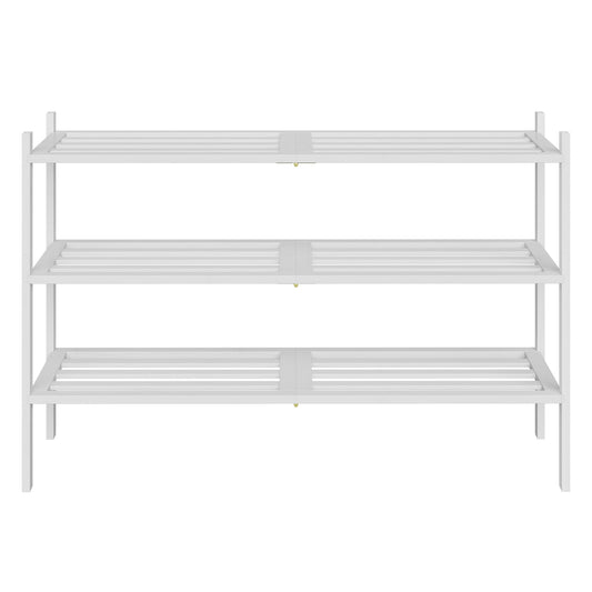 3-Tier Stackable Bamboo Shoe Rack, Space-Saving Freestanding Organizer for Entryway Closet, Holds 12-16 Pairs, Cloud White