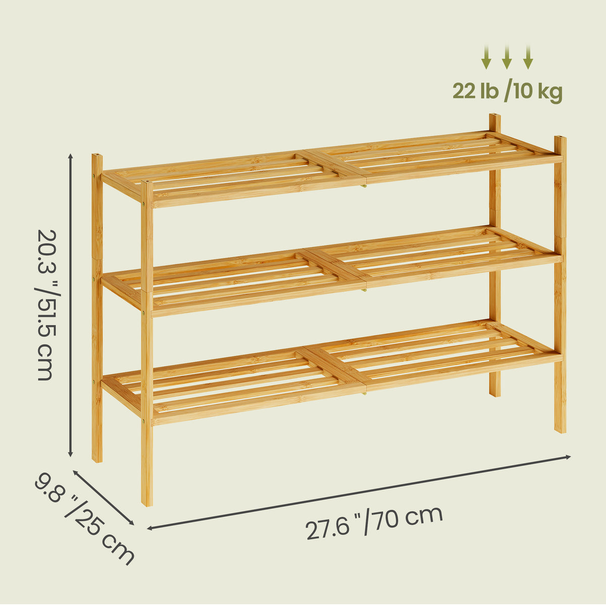 3-Tier Bamboo Shoe Organizer, Stackable Shoe Rack, Modular Design, Space-Saving Shelf for Bedroom or Entryway, Yellow