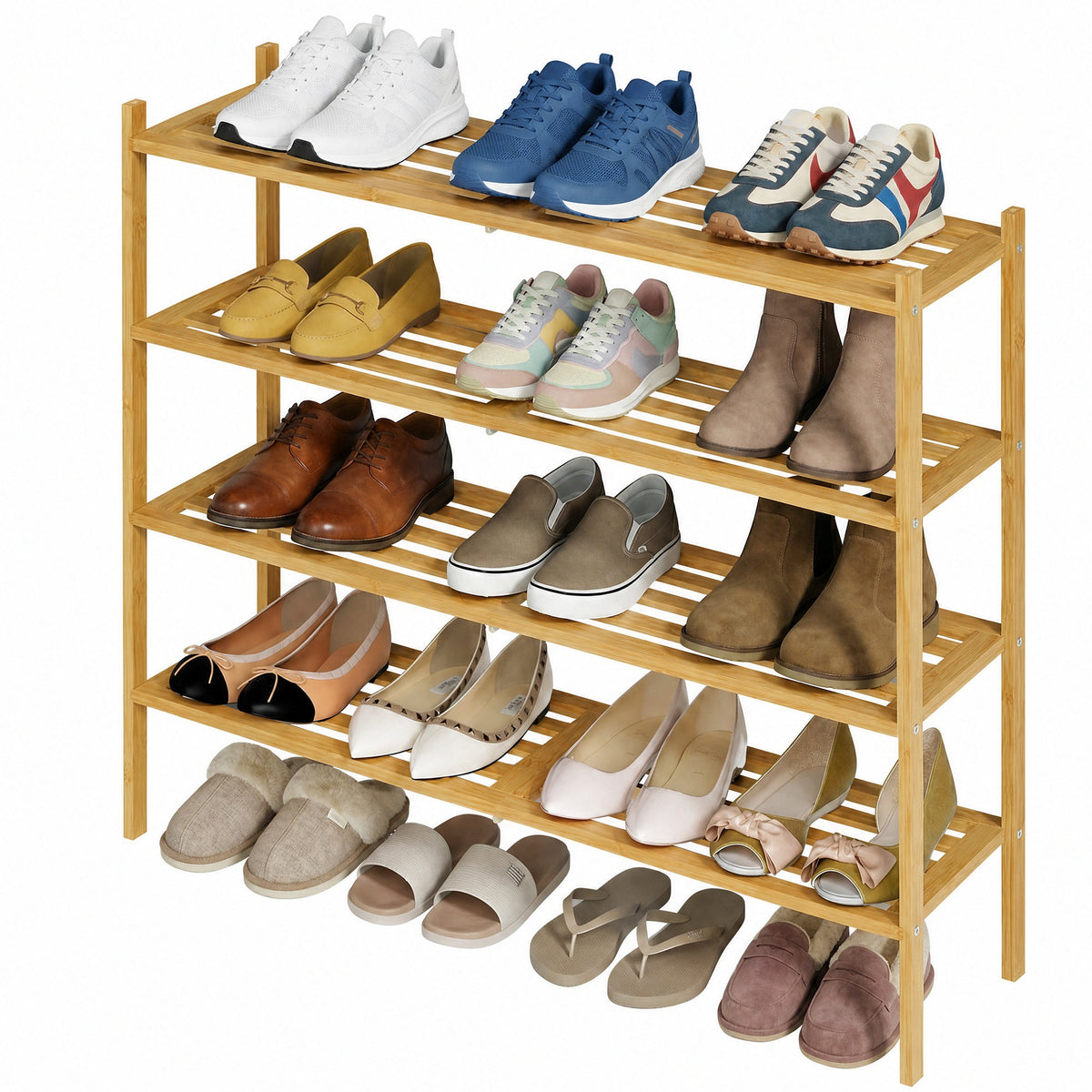 LEDREM 4-Tier Bamboo Shoe Organizer, Stackable Shoe Rack, Modular Design, Space-Saving Shelf for Bedroom or Entryway, Yellow