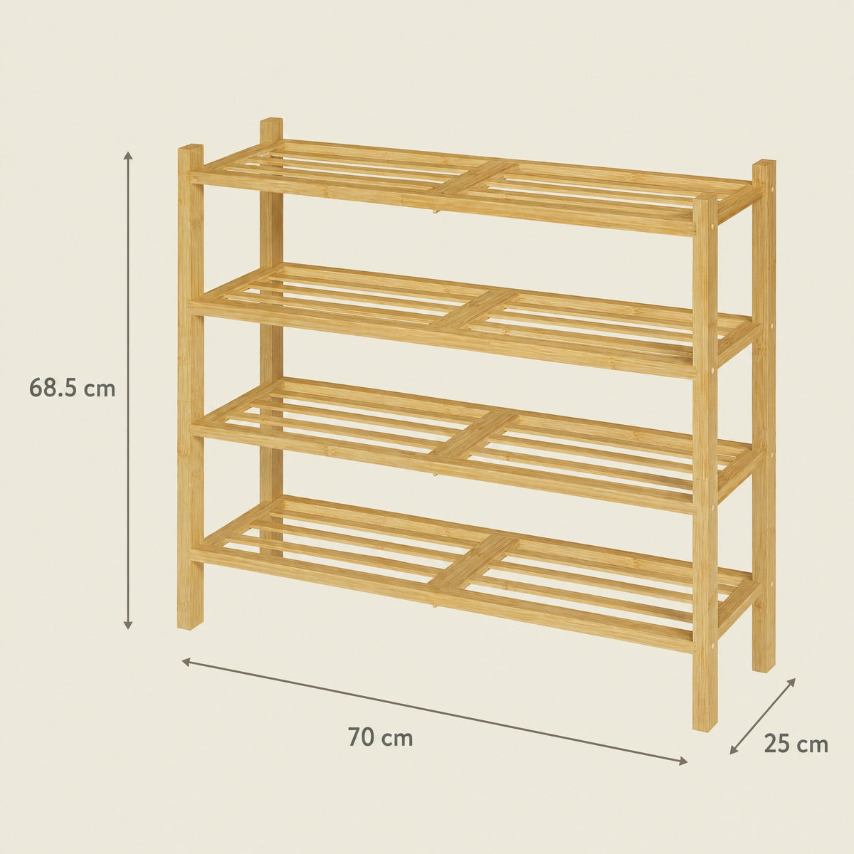 LEDREM 4-Tier Bamboo Shoe Organizer, Stackable Shoe Rack, Modular Design, Space-Saving Shelf for Bedroom or Entryway, Yellow