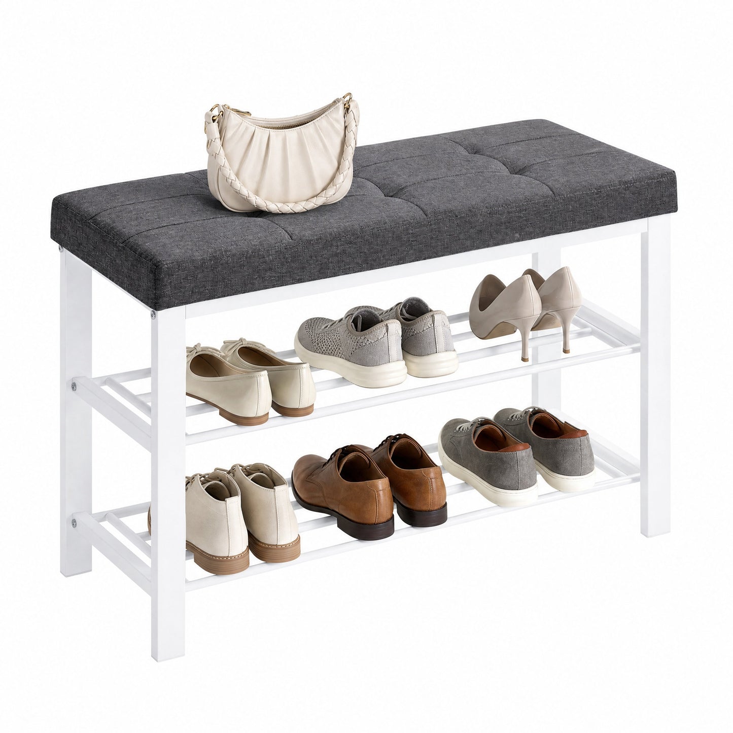 Entryway Bench, Shoe Storage Bench with Cushion, for Entryway, Bedroom, Gray and Black