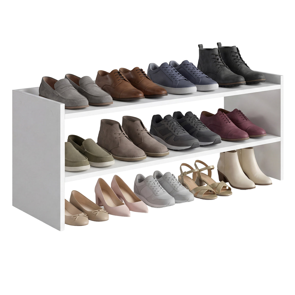 LEDREM Stackable 2-Tier Shoe Organizer Shelf for Entryway, Closet, 11.7 x 32.3 x 14.2 Inches, White