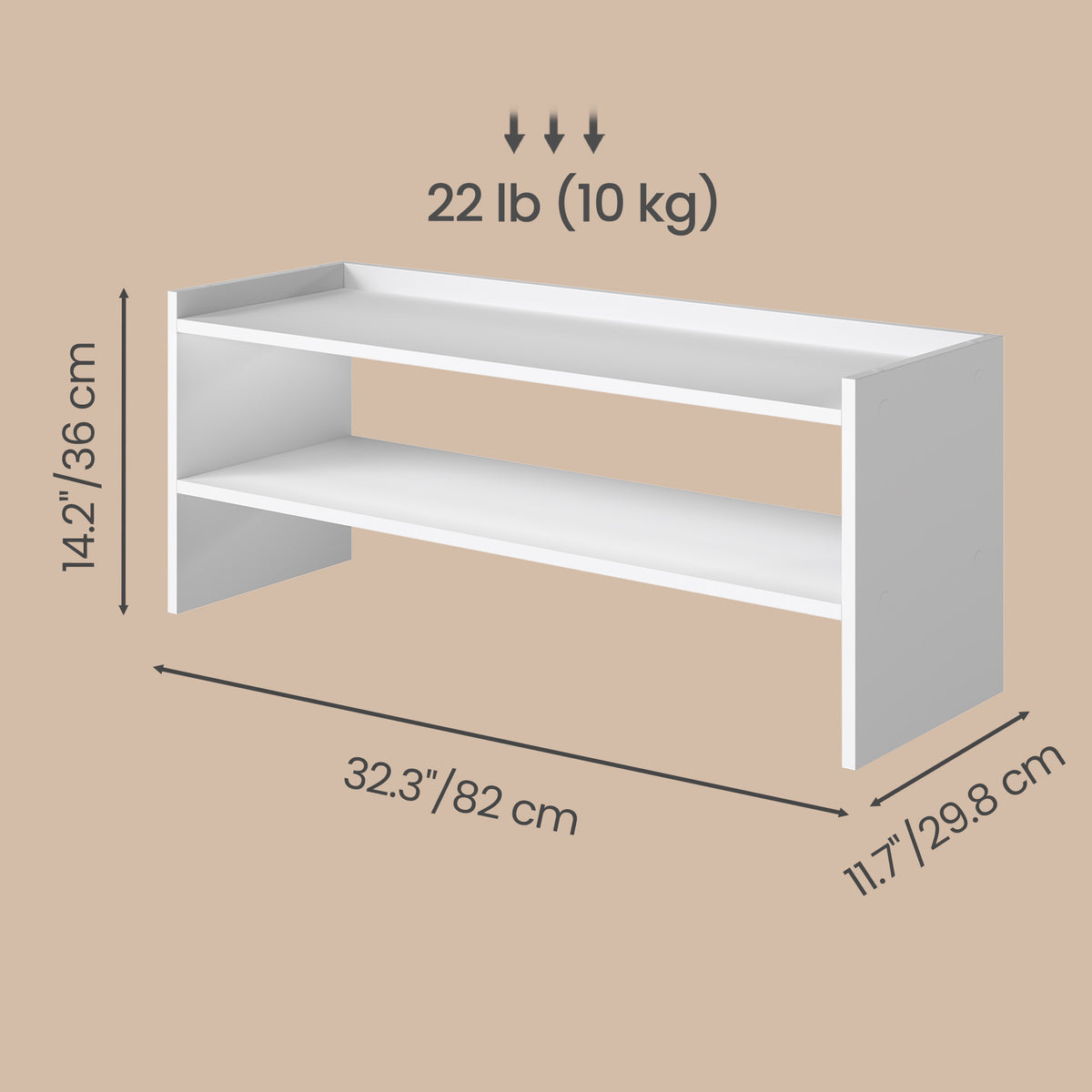 LEDREM Stackable 2-Tier Shoe Organizer Shelf for Entryway, Closet, 11.7 x 32.3 x 14.2 Inches, White