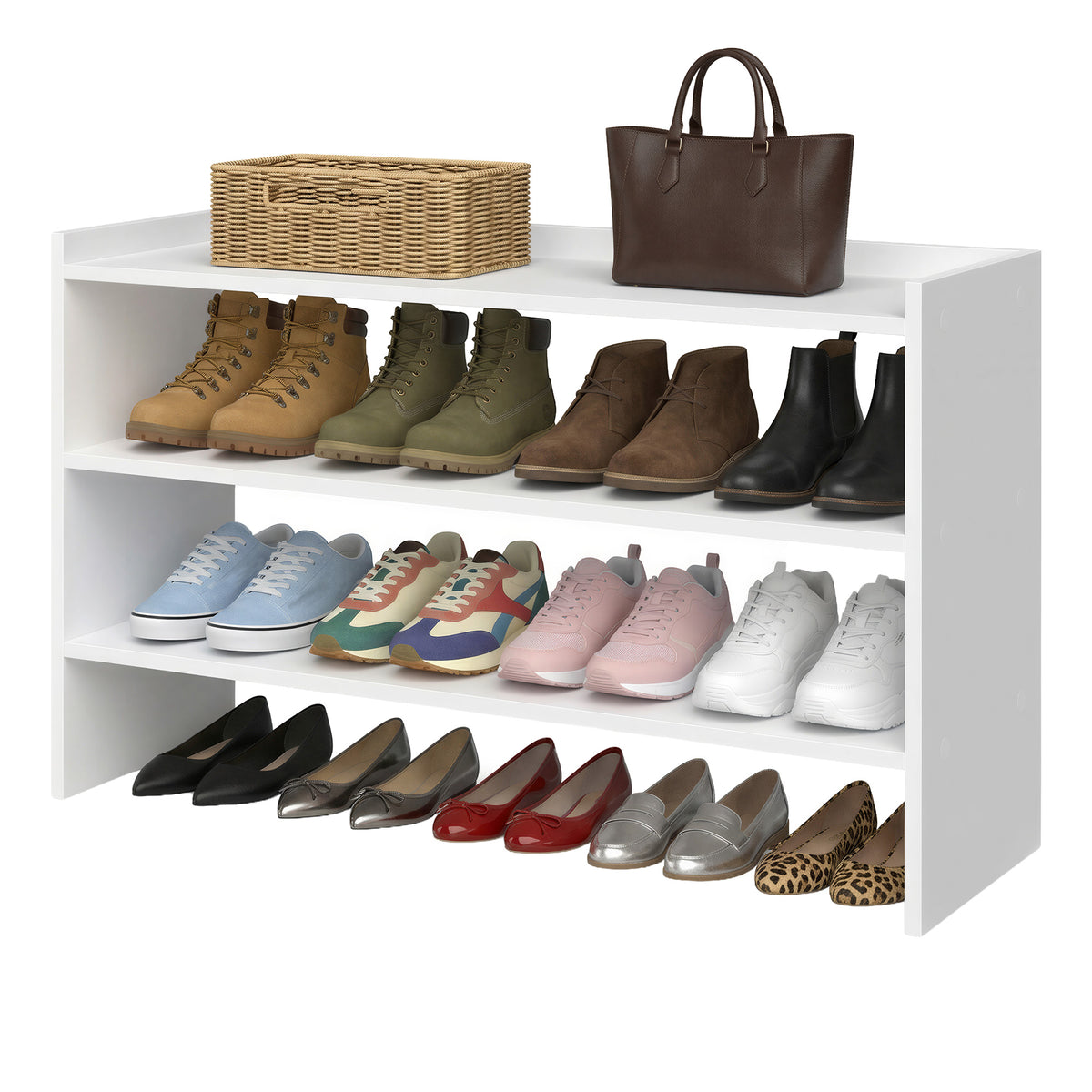 LEDREM Stackable 3-Tier Shoe Organizer Shelf for Entryway, Closet, 11.7 x 32.3 x 21.3 Inches, White