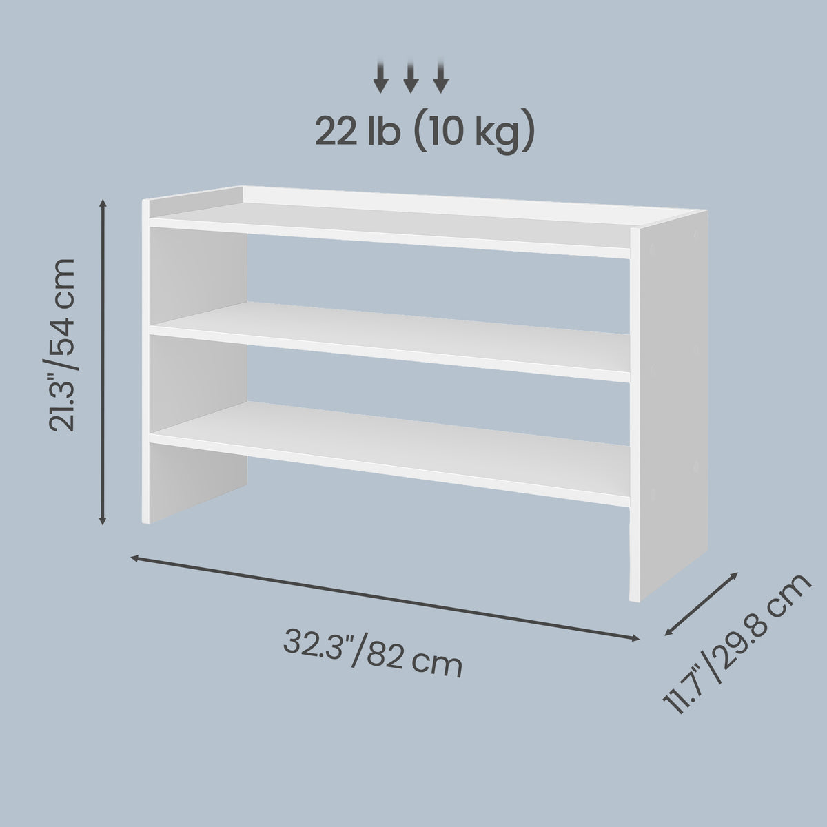 LEDREM Stackable 3-Tier Shoe Organizer Shelf for Entryway, Closet, 11.7 x 32.3 x 21.3 Inches, White