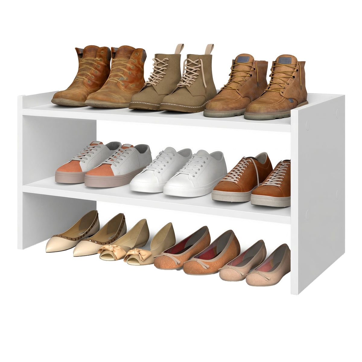 LEDREM Stackable 2-Tier Shoe Organizer Shelf for Entryway, Closet, 11.7 x 24.4 x 14.2 Inches, White