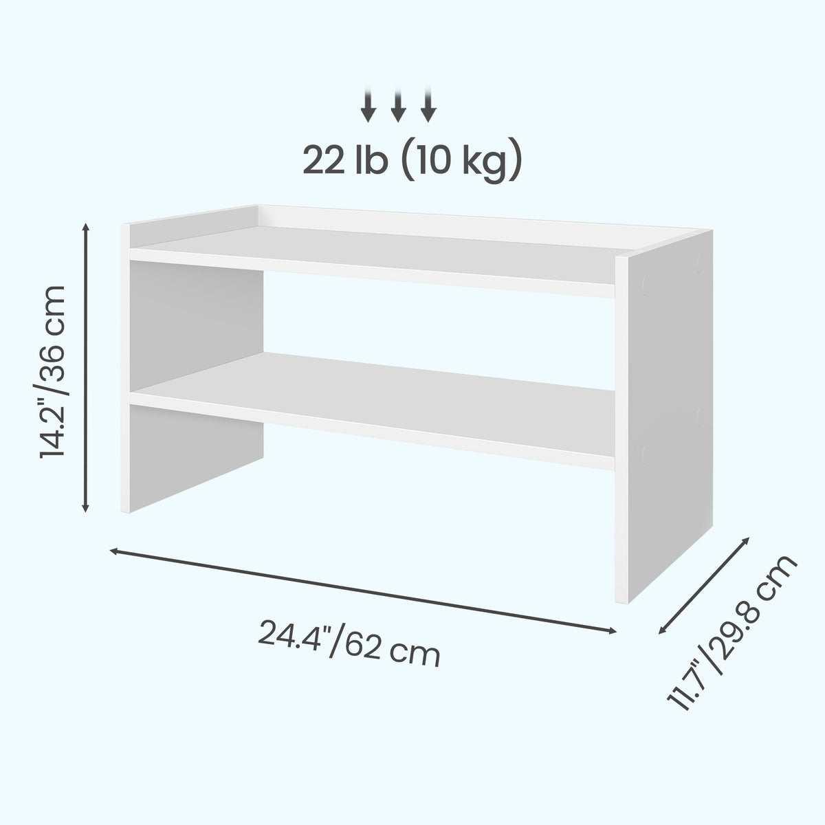 LEDREM Stackable 2-Tier Shoe Organizer Shelf for Entryway, Closet, 11.7 x 24.4 x 14.2 Inches, White