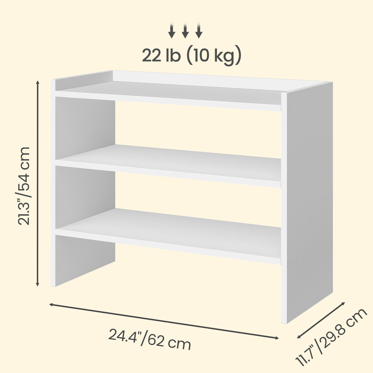 LEDREM Stackable 3-Tier Shoe Organizer Shelf for Entryway, Closet, 11.7 x 24.4 x 21.3 Inches, White
