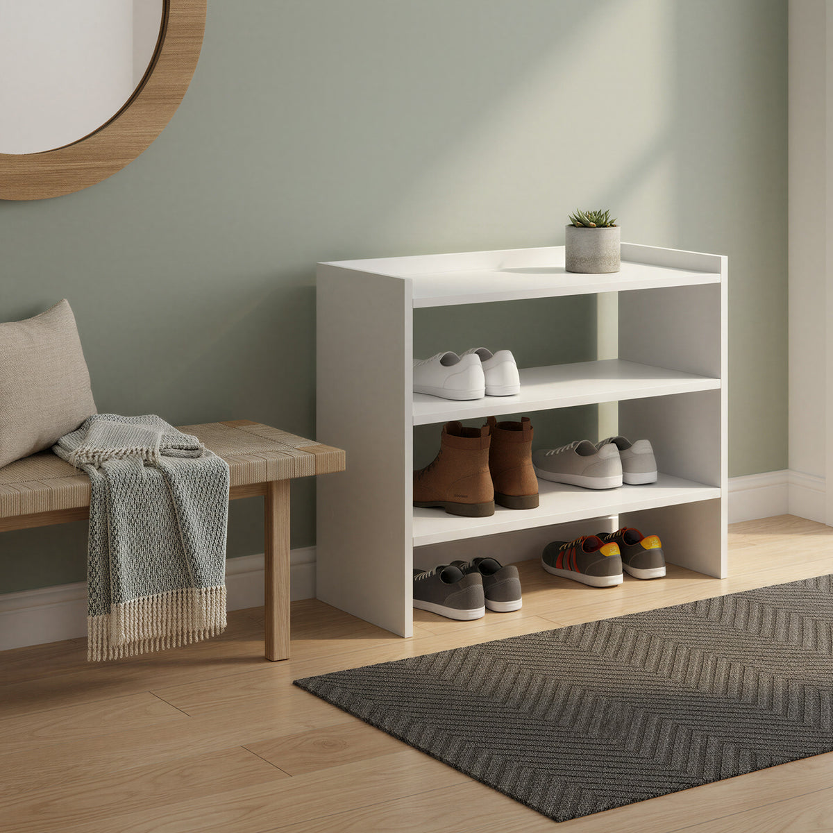 LEDREM Stackable 3-Tier Shoe Organizer Shelf for Entryway, Closet, 11.7 x 24.4 x 21.3 Inches, White