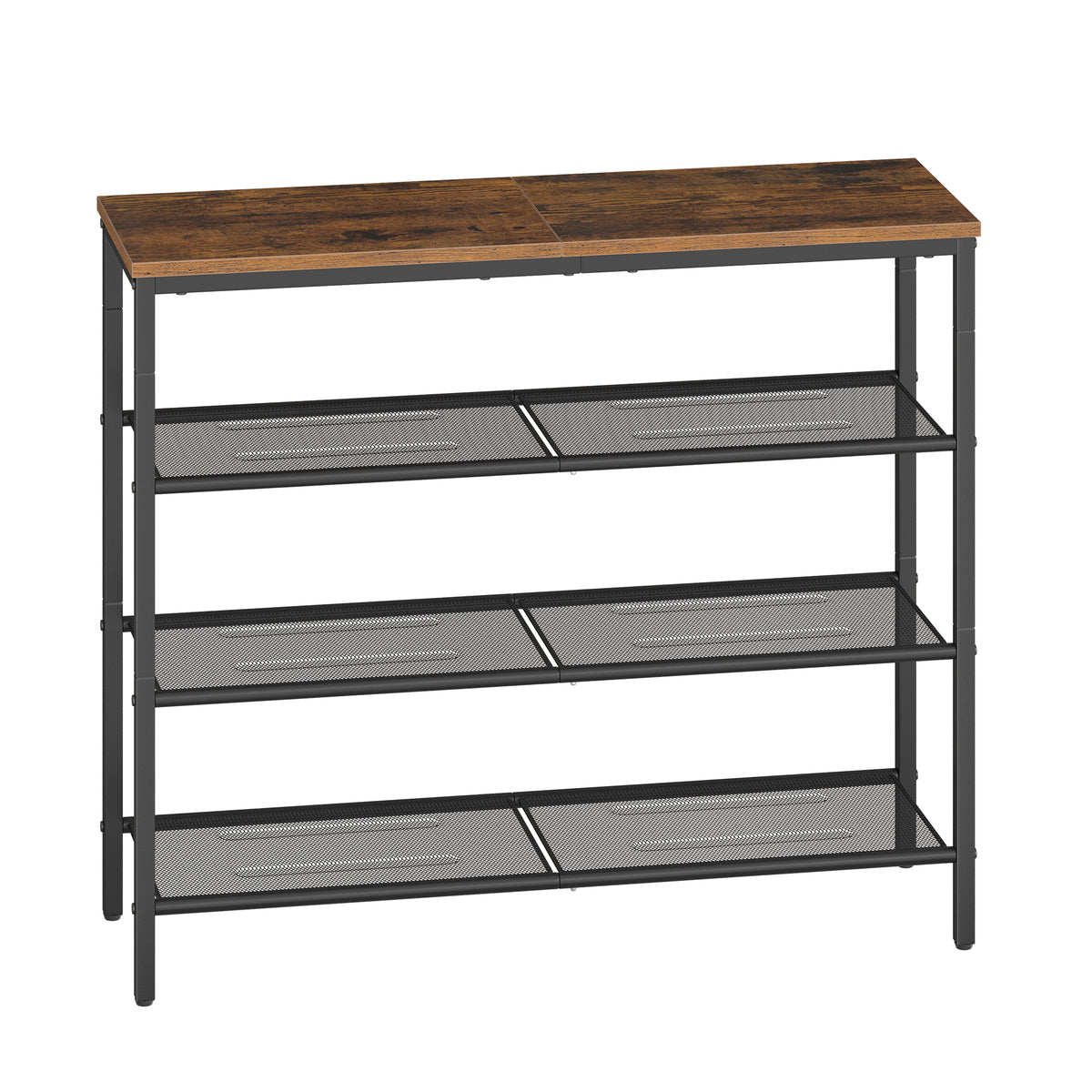 LEDREM 4 Tier Industrial Shoe Rack for Entryway, Steel, Particleboard Storage Organizer, 29.5 x 10.8 x 28.5 Inches, Tan