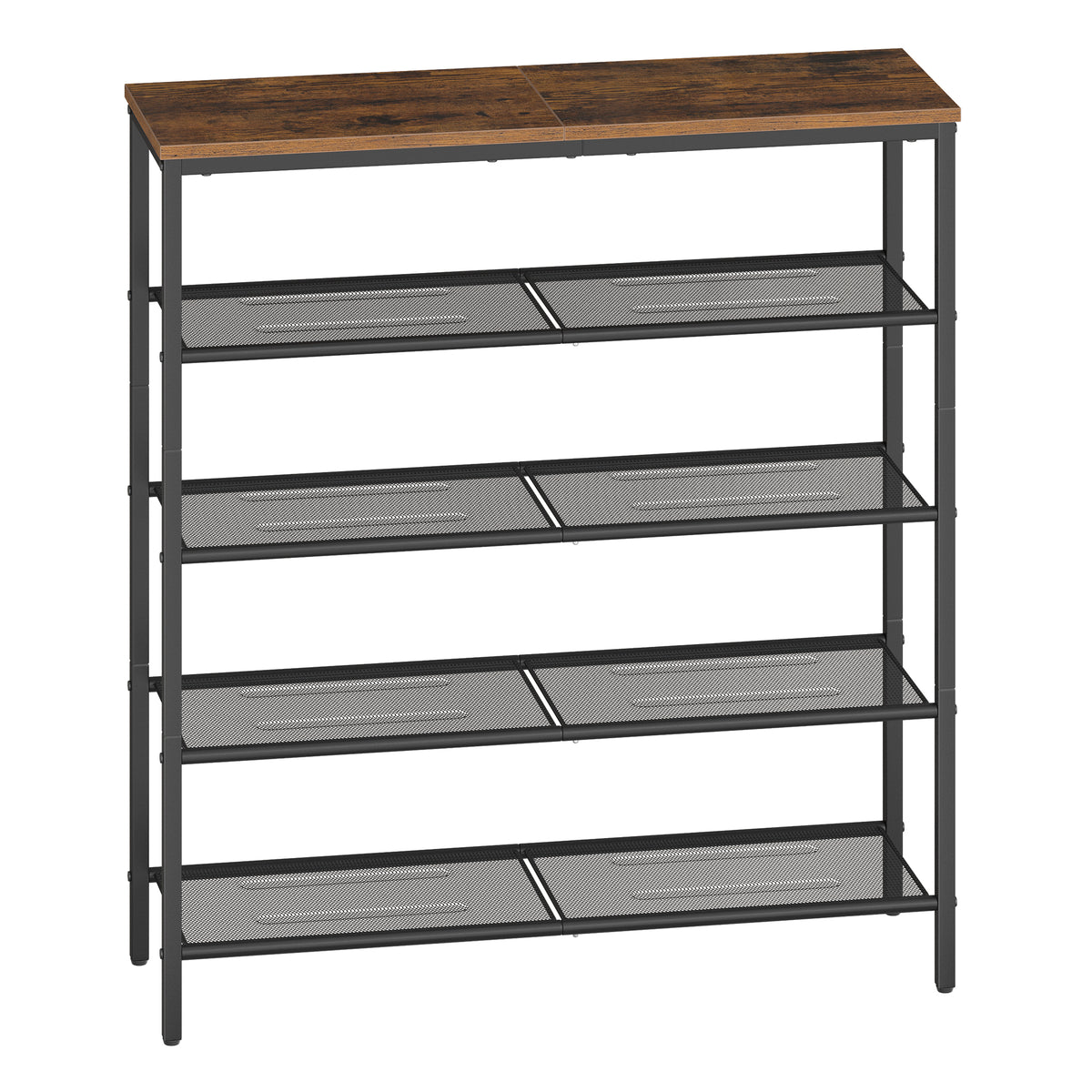 LEDREM 5 Tier Industrial Shoe Rack for Entryway, Steel, Particleboard Storage Organizer, 29.5 x 10.8 x 36.6 Inches, Tan