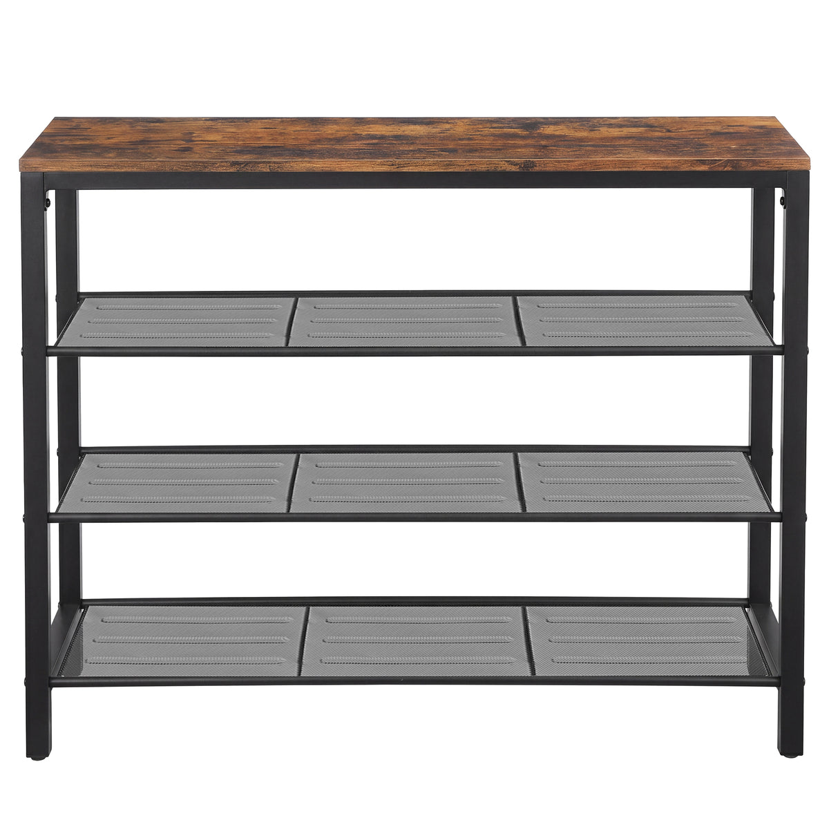 LEDREM 4 Tier Industrial Shoe Rack for Entryway, Steel Storage Organizer, 39.4 x 11.8 x 28.4 Inches, Rustic Brown and Black