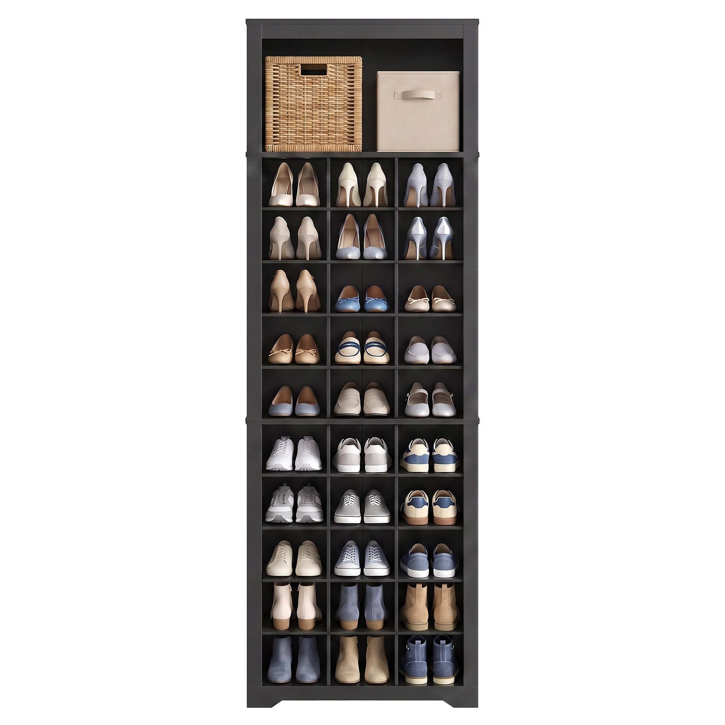 Shoe Storage Cabinet with 0 Flip Drawers, Asjustable and Removable Dividers, Holds 15-18 Pairs of Shoes, Black