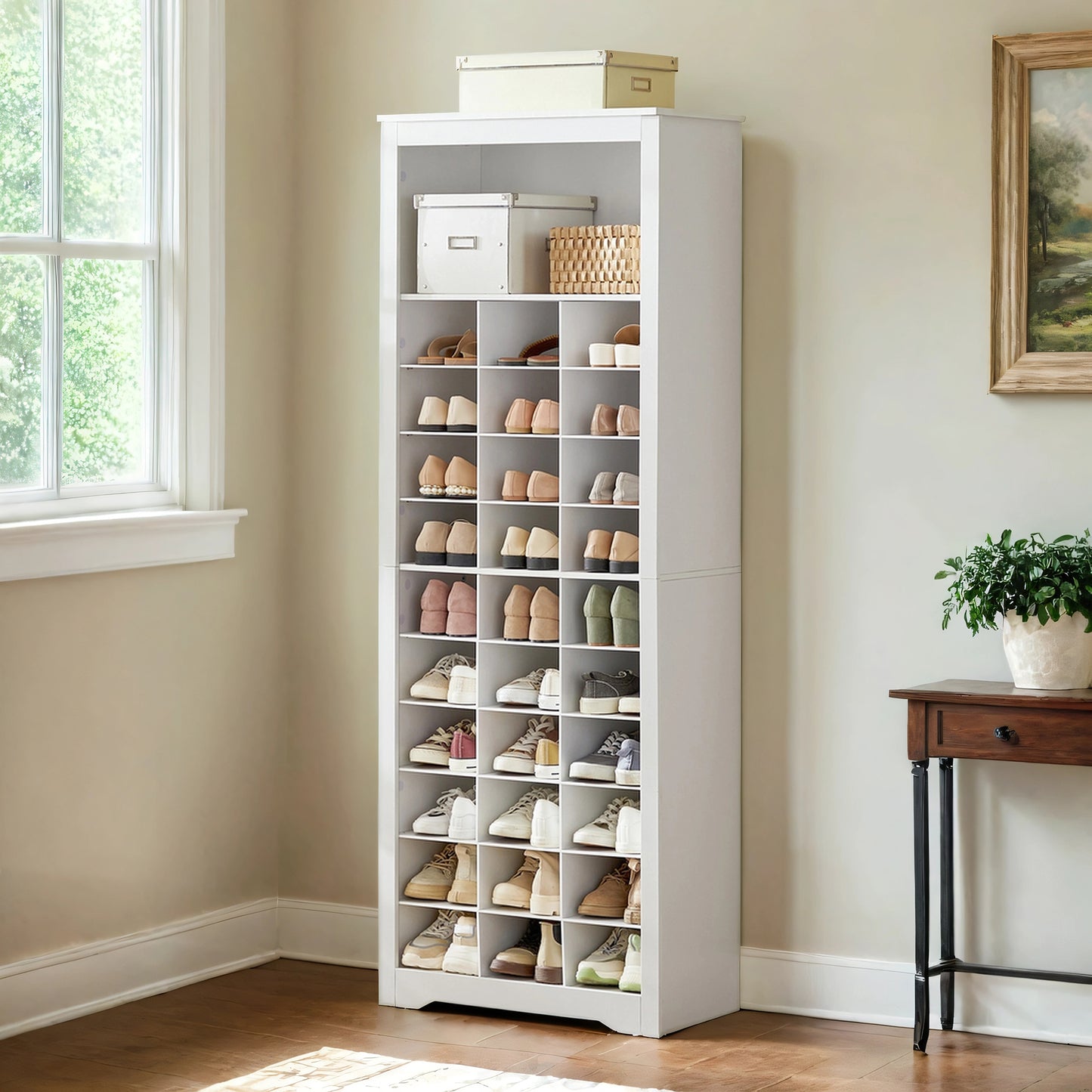 10-Tier Shoe Storage Cabinet Organizer, Tall Space-Saving Design for Entryway & Bedroom, Adjustable Shelves, Holds 30 Pairs, White