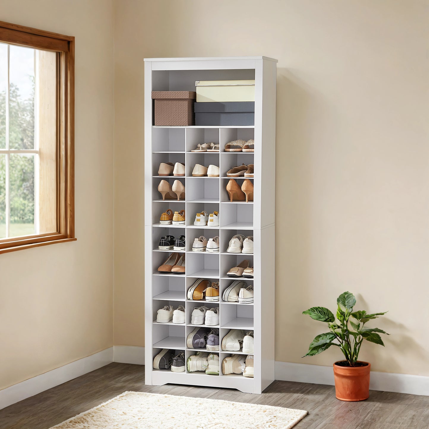 10-Tier Shoe Storage Cabinet Organizer, Tall Space-Saving Design for Entryway & Bedroom, Adjustable Shelves, Holds 30 Pairs, White