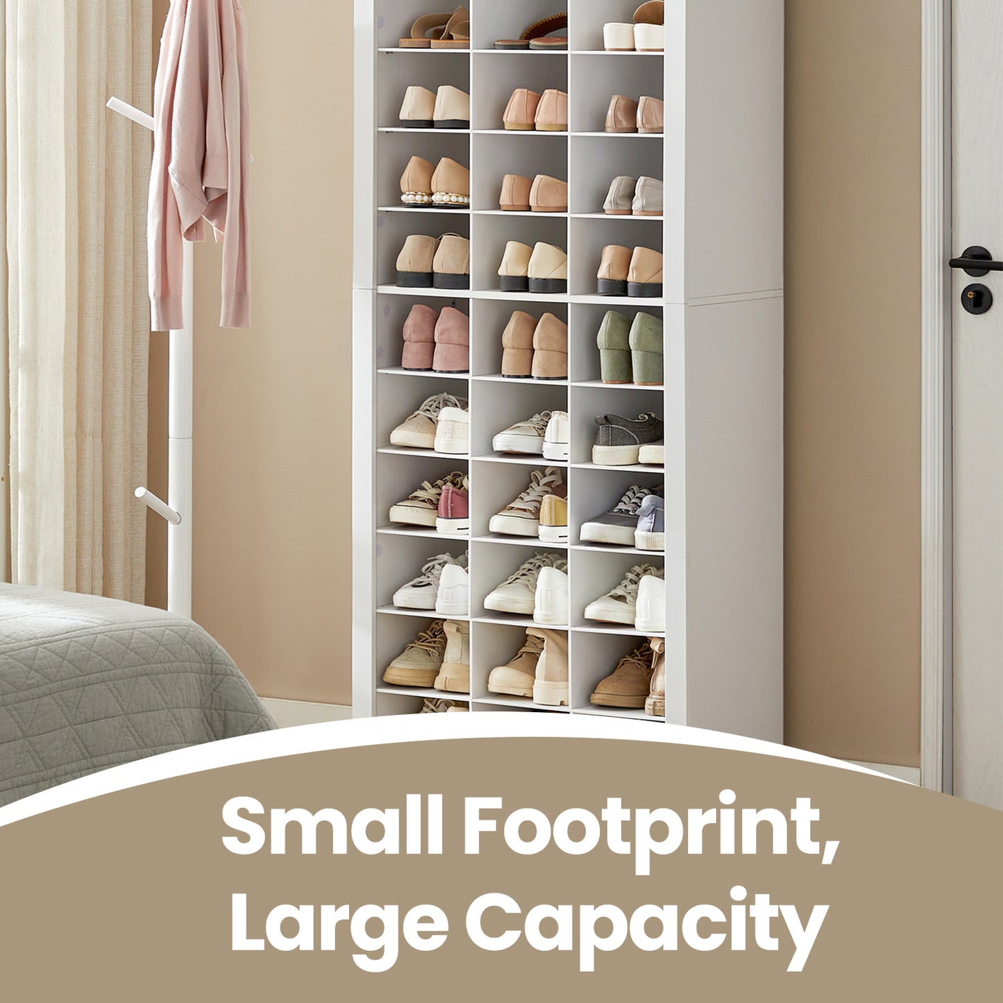 10-Tier Shoe Storage Cabinet Organizer, Tall Space-Saving Design for Entryway & Bedroom, Adjustable Shelves, Holds 30 Pairs, White