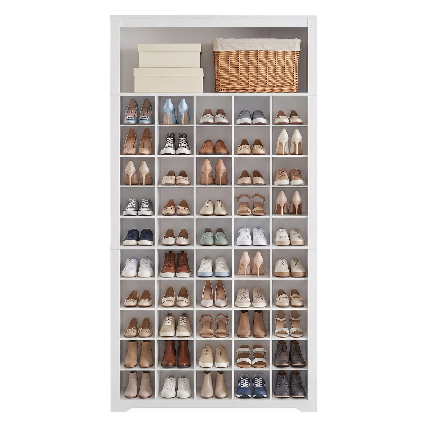Shoe Storage Cabinet with 0 Flip Drawers, Asjustable and Removable Dividers, Holds 50 Pairs of Shoes, White