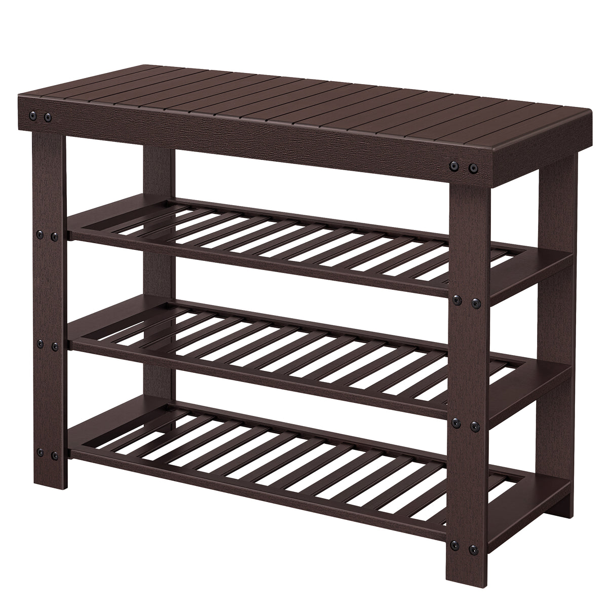 LEDREM Bamboo Shoe Bench, 4-Tier Entryway Storage Bench, 27.6 x 11.3 x 20.5 Inches, Rustic Walnut