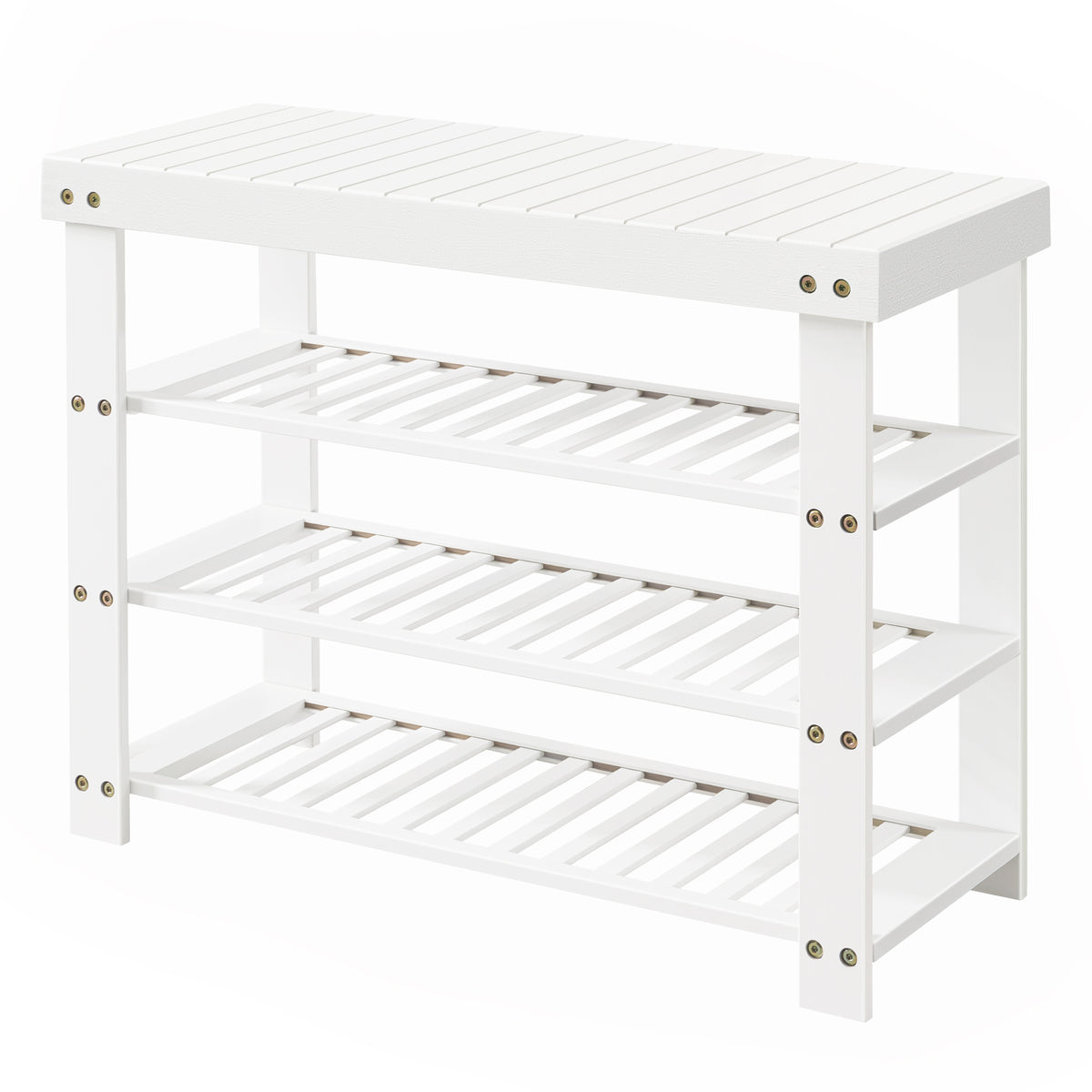 LEDREM Bamboo Shoe Bench, 4-Tier Entryway Storage Bench, 27.6 x 11.3 x 20.5 Inches, Cloud White