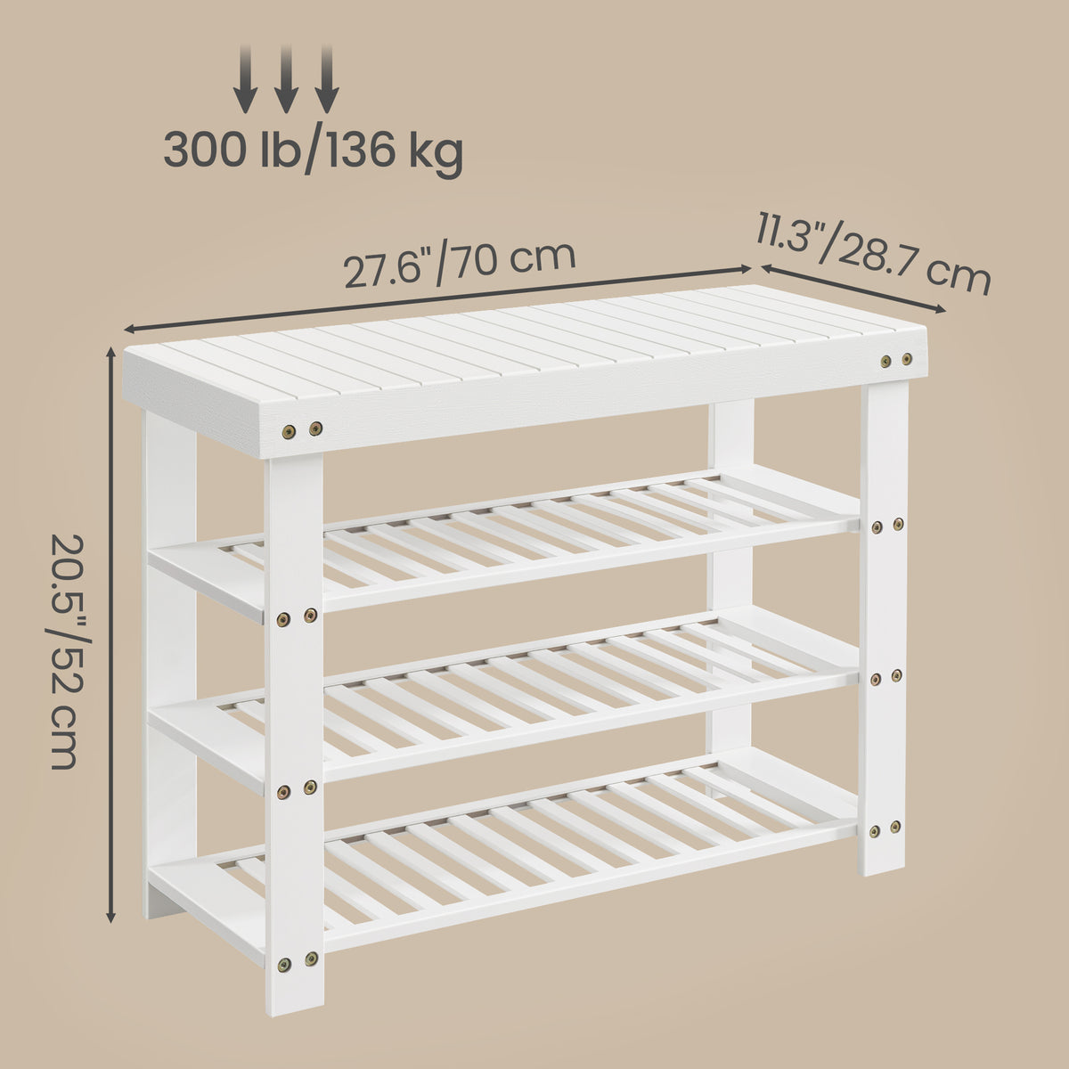 LEDREM Bamboo Shoe Bench, 4-Tier Entryway Storage Bench, 27.6 x 11.3 x 20.5 Inches, Cloud White