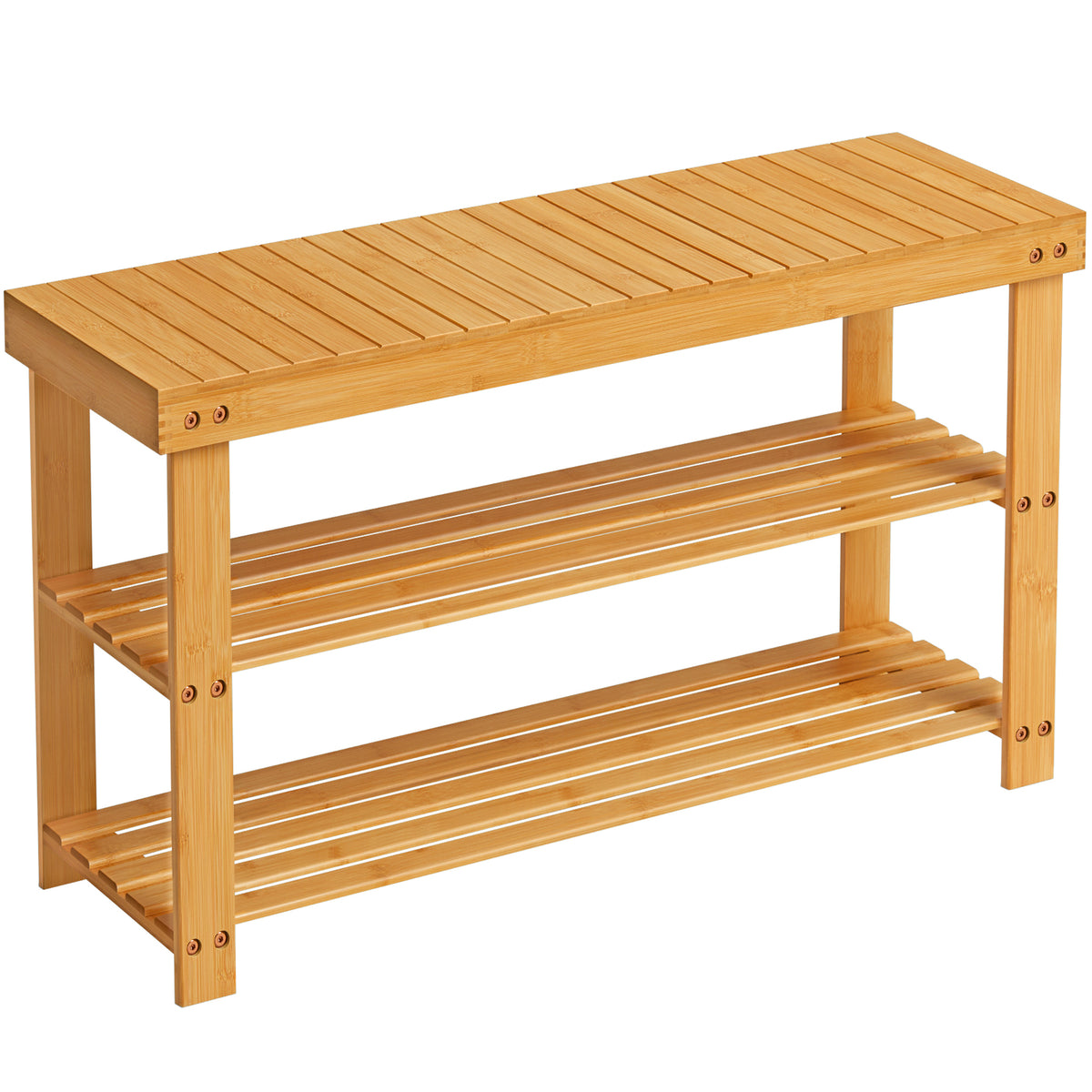 LEDREM Shoe Rack Bench, 3-Tier Bamboo Entryway Storage Bench, 35.2 x 11.3 x 17.8 Inches, Yellow