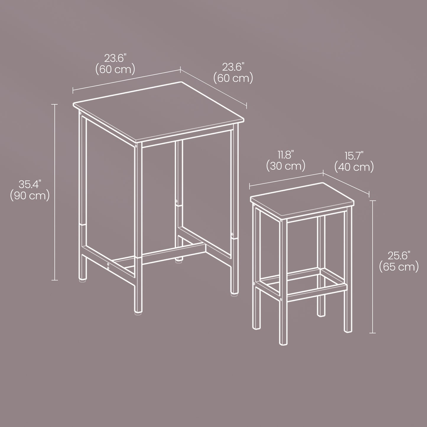 Modern Square Bar Table Set with 2 Stools, Compact 2-Person Dining Pub Height Set for Small Spaces, Ebony & Ink Black
