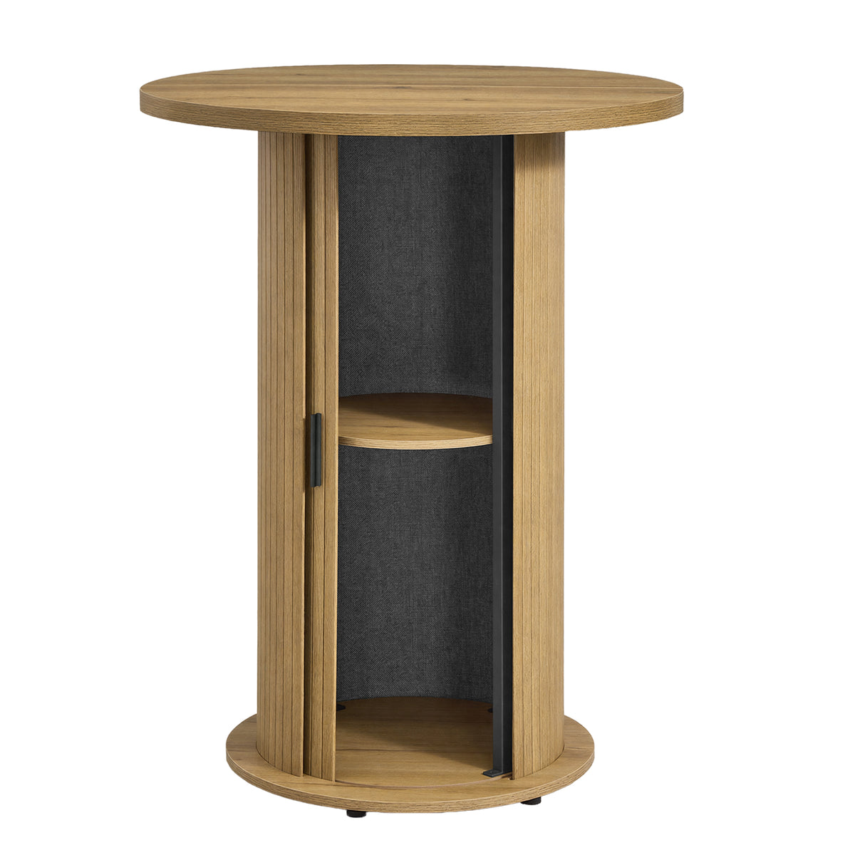 LEDREM Round Bar Table with Sliding Door, Mid-Century Style, 80 x 80 x 100.5 cm, Brown and black