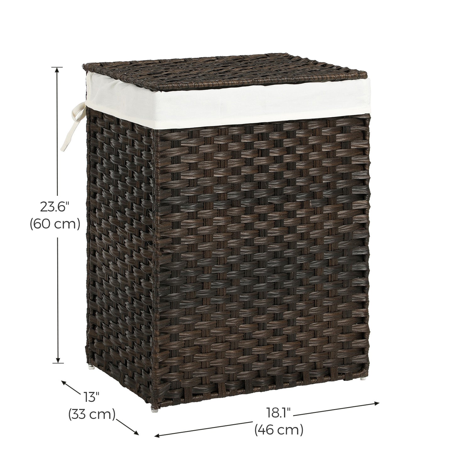 Foldable Laundry Hamper with Removable Liner & Lid, 23.8 Gallon (90L) Synthetic Rattan Storage Basket for Clothes, Handles, Space-Saving, Chestnut Brown