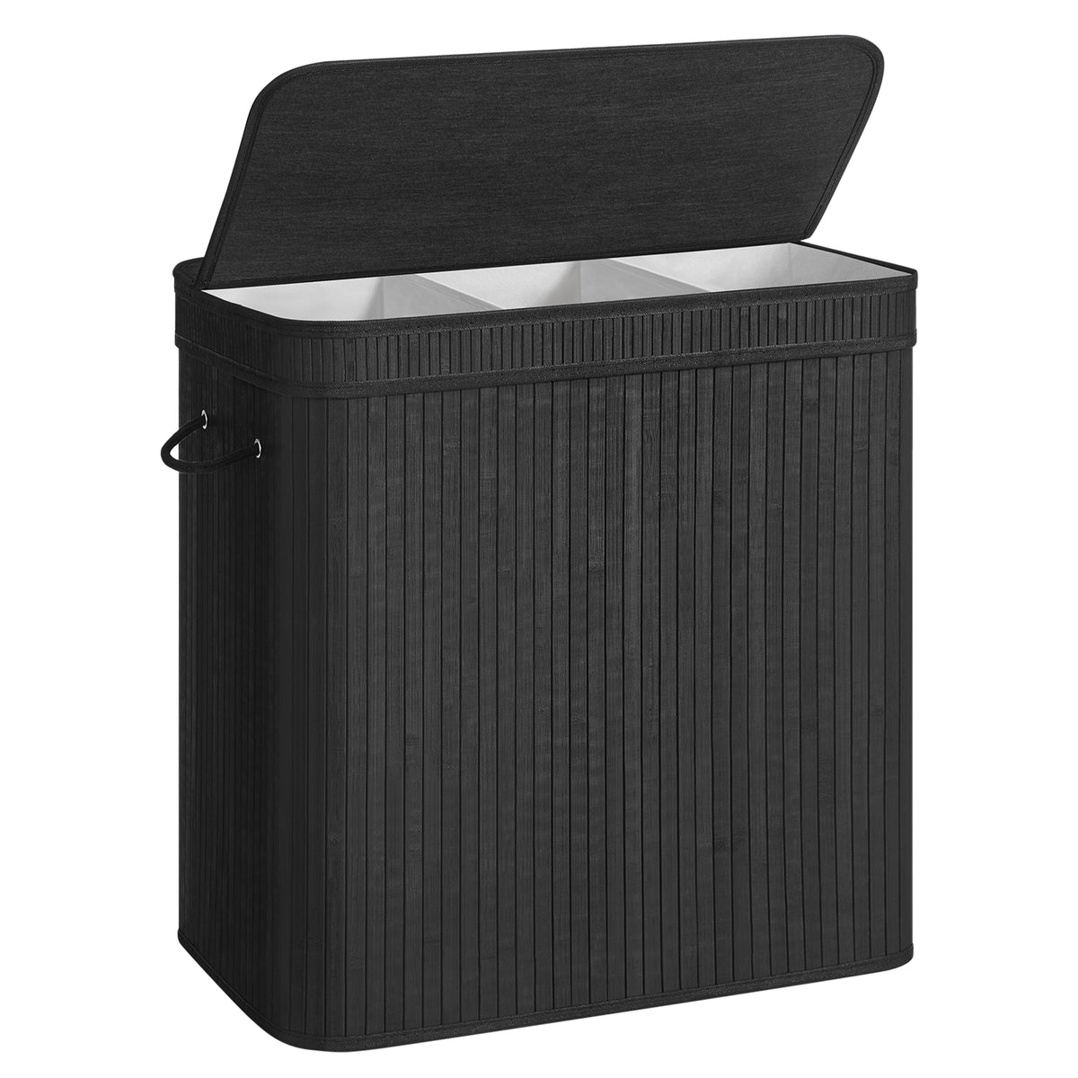 LEDREM Bamboo Laundry Basket, Removable Bag with Lid and Handles, Machine Washable, Laundry Room, 39.6 Gallons, Black