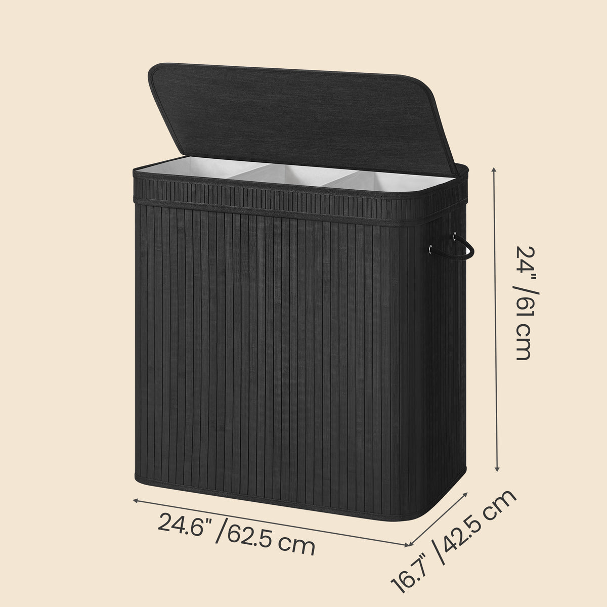 LEDREM Bamboo Laundry Basket, Removable Bag with Lid and Handles, Machine Washable, Laundry Room, 39.6 Gallons, Black