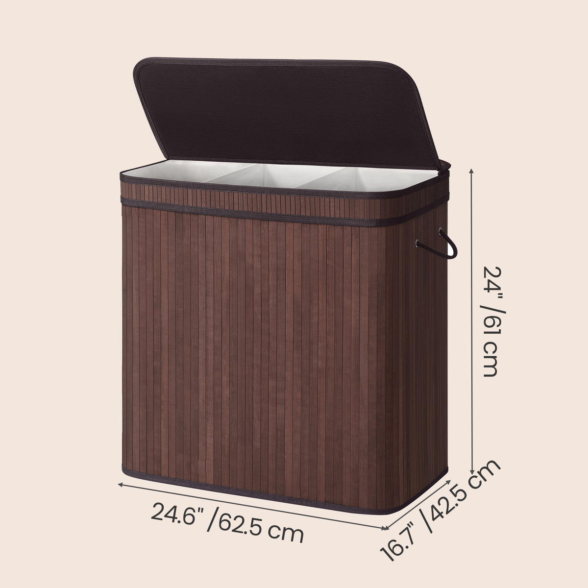 LEDREM Bamboo Laundry Basket, Removable Bag with Lid and Handles, Machine Washable, Laundry Room, 39.6 Gallons, Brown
