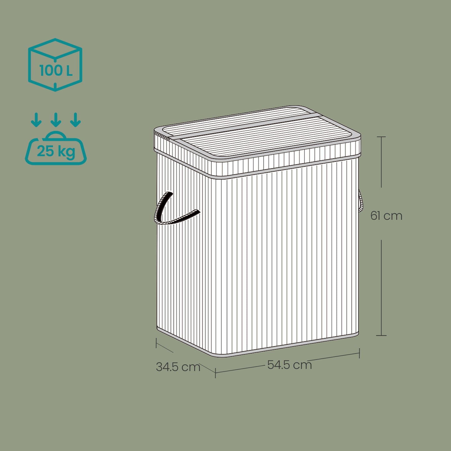 Foldable Bamboo Laundry Hamper with Removable Washable Liner, 26.4-Gallon Capacity, Metal Frame & Handles, for Bedroom，Bathroom, Natural Beige