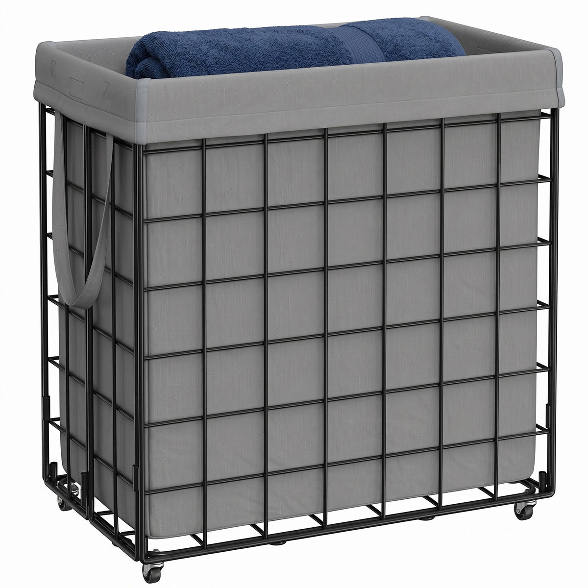 LEDREM Laundry Hamper, Large Collapsible Basket with Removable Washable Liner, 29 Gal., Gray and Black