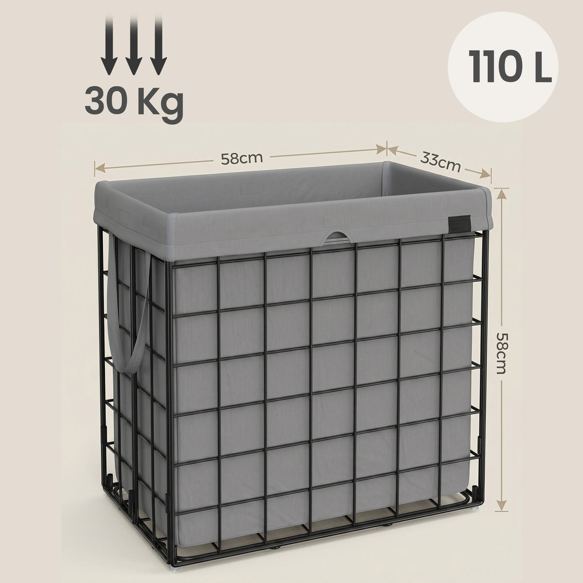 LEDREM Laundry Hamper, Large Collapsible Basket with Removable Washable Liner, 29 Gal., Gray and Black