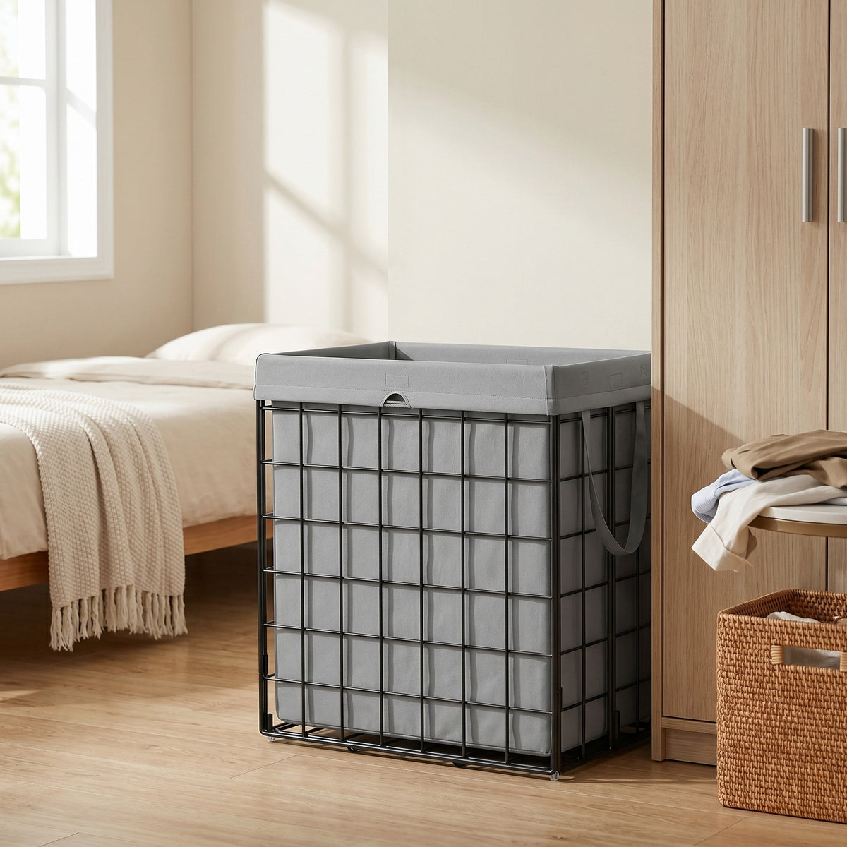 LEDREM Laundry Hamper, Large Collapsible Basket with Removable Washable Liner, 29 Gal., Gray and Black