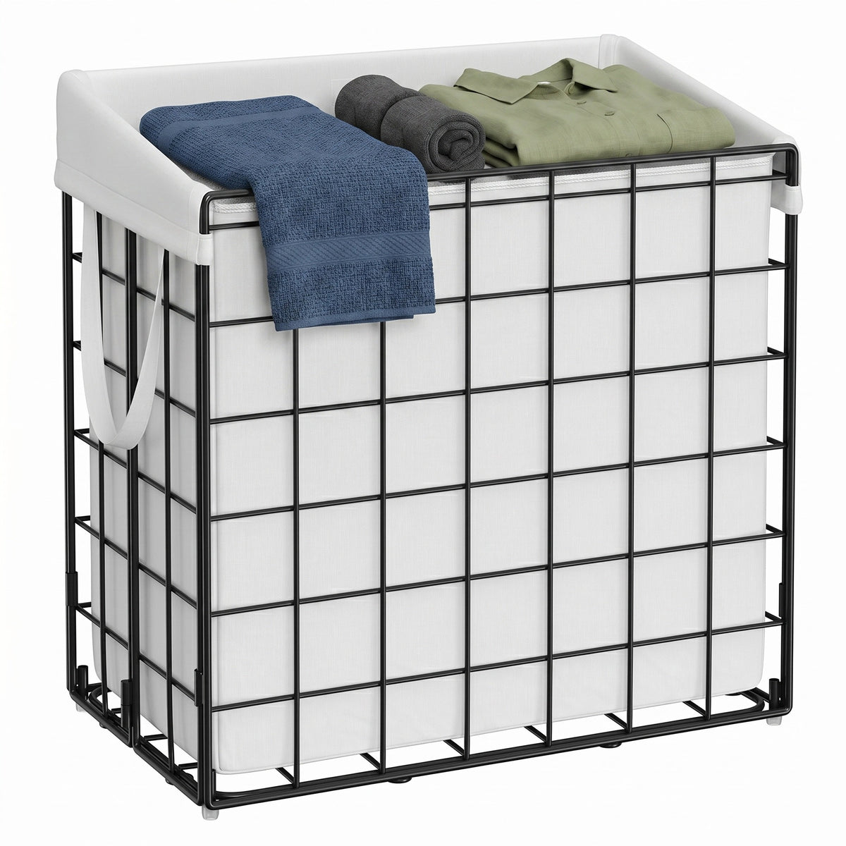 LEDREM Laundry Hamper, Large Collapsible Basket with Removable Washable Liner, 29 Gal., White and Black