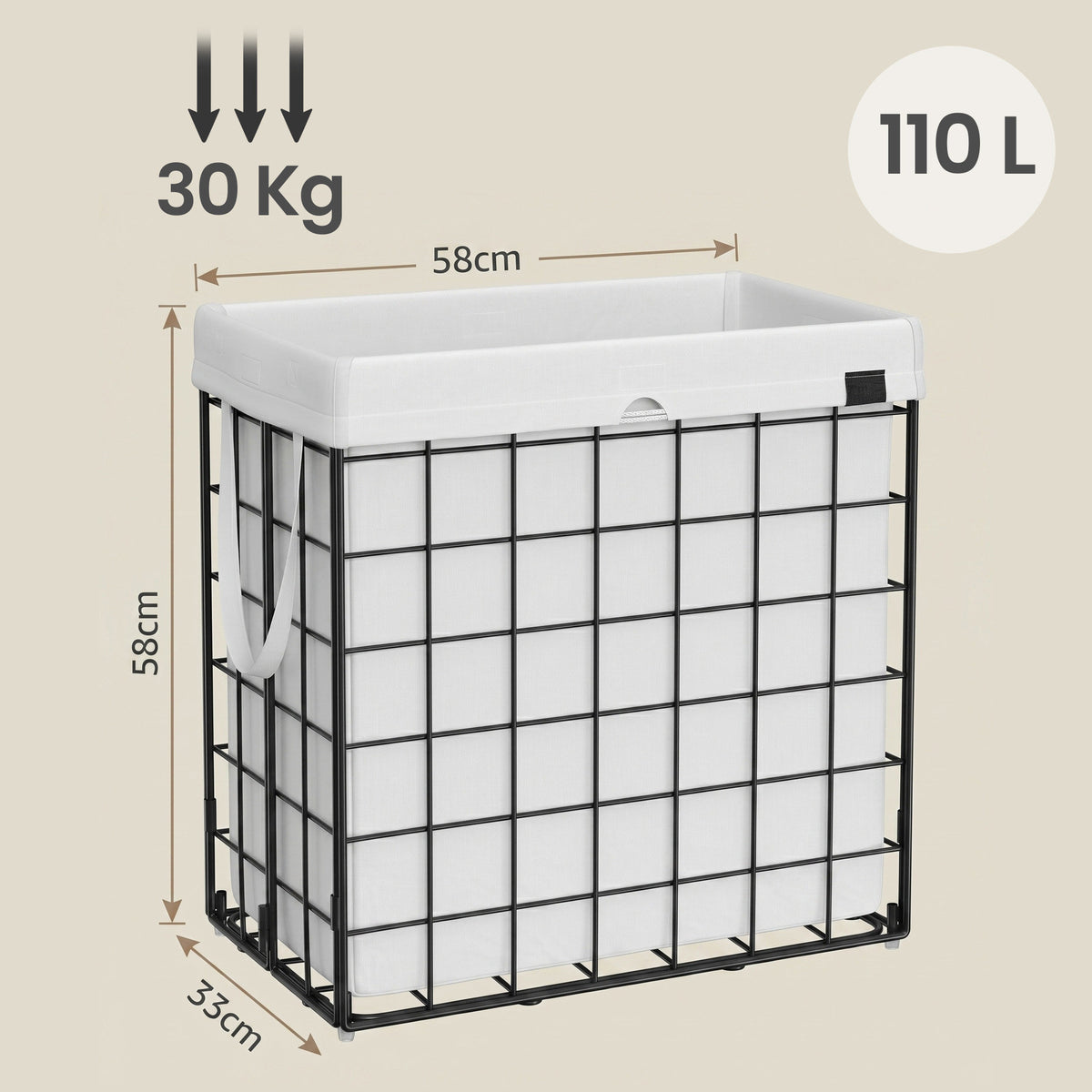 LEDREM Laundry Hamper, Large Collapsible Basket with Removable Washable Liner, 29 Gal., White and Black